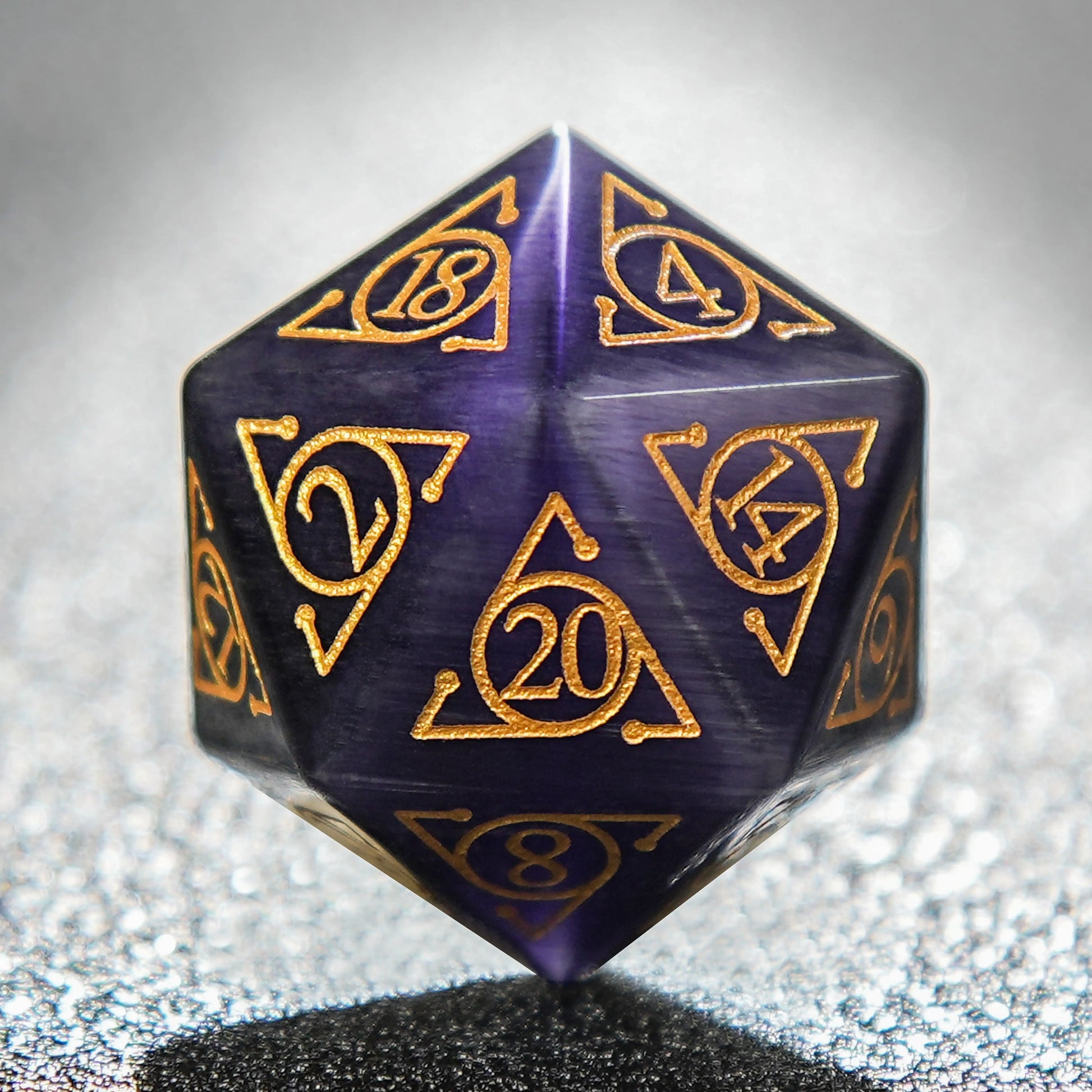 Purple Lapis Lazuli D&D D20 Dice + Gold Rune Numbers | Bear Dice