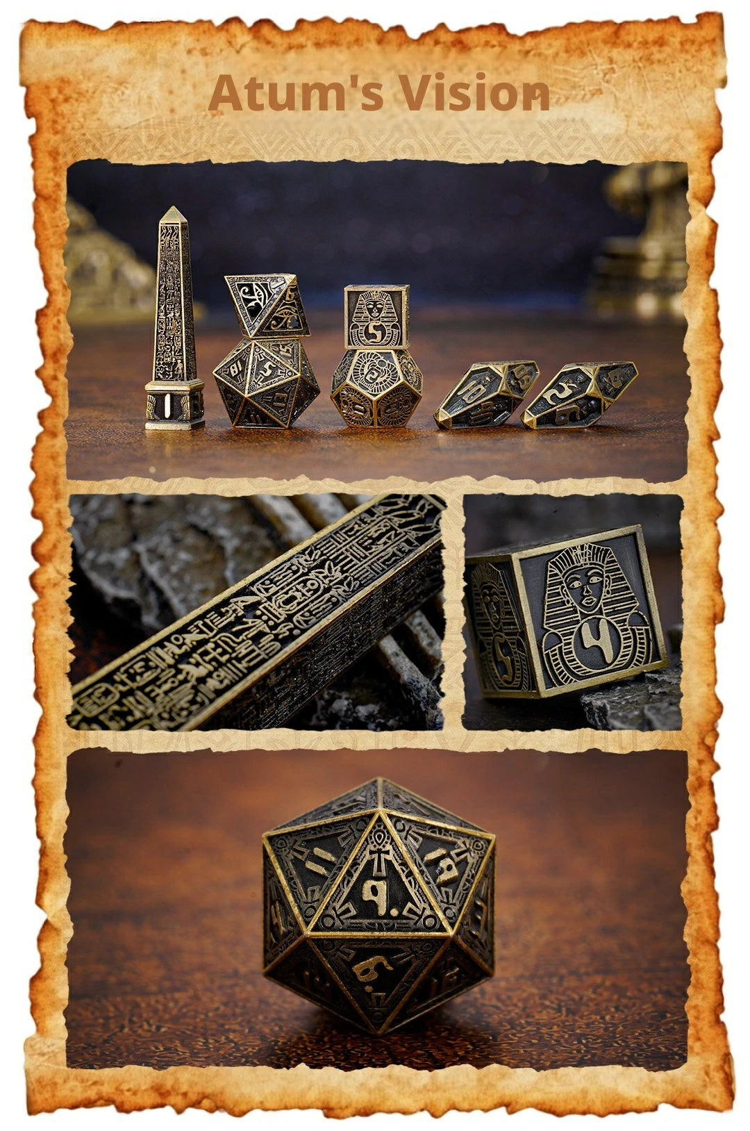 Legacy of the Pharaoh Unique Retro Metal Dice Set – Ancient Egypt RPG Dice