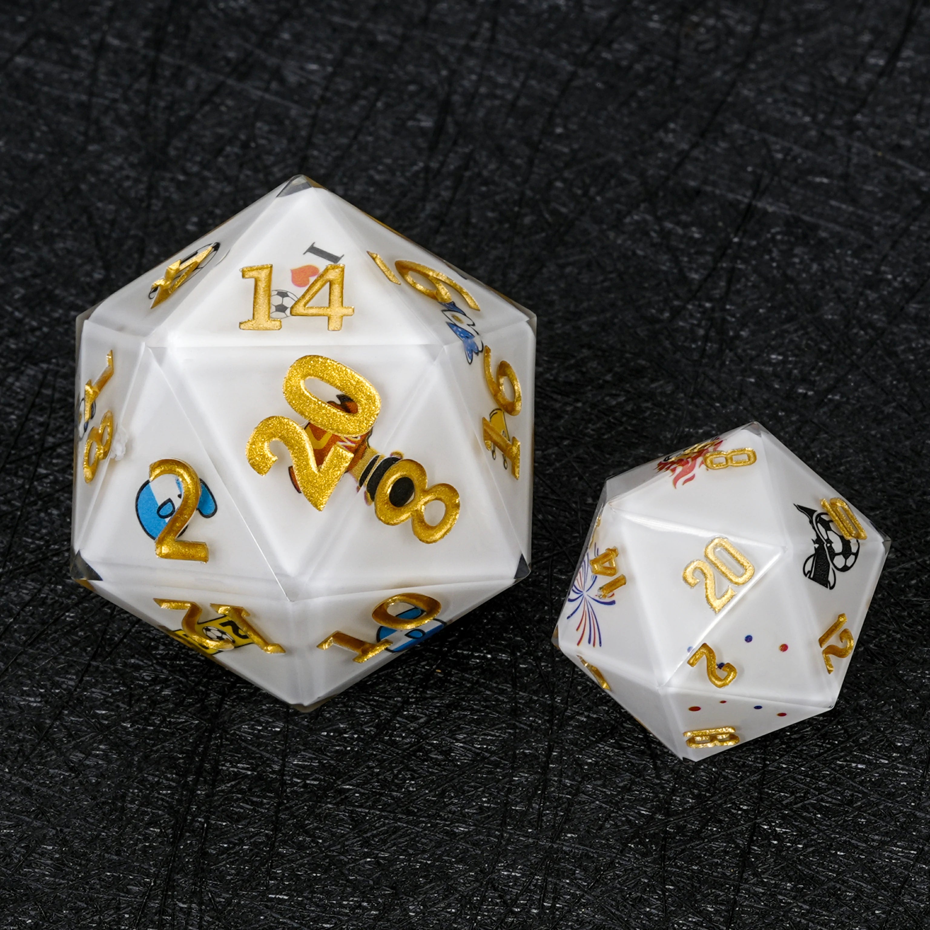 35mm Giant D20 Dice – World Cup Argentina Soccer White Resin