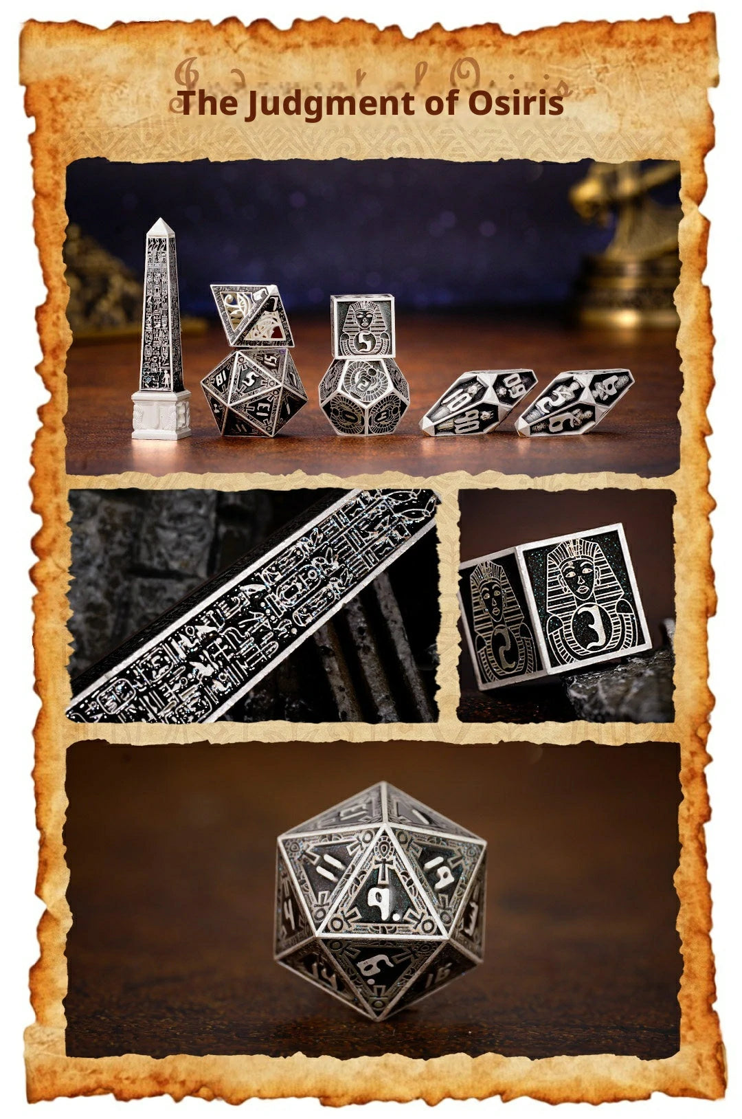 Legacy of the Pharaoh Unique Retro Metal Dice Set – Ancient Egypt RPG Dice