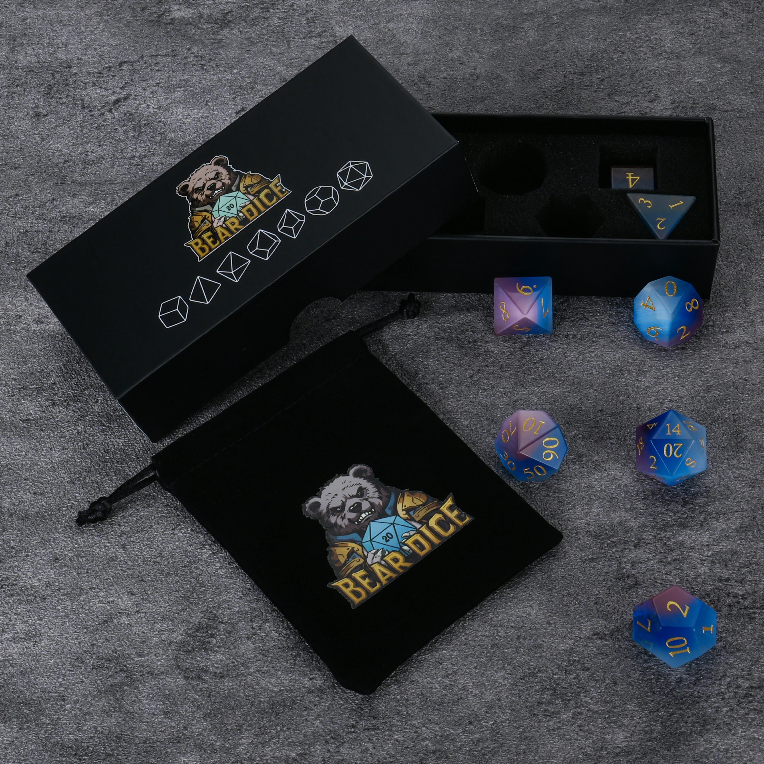 Pink-Aquamarine Cat's Eye Gemstone Dice Set