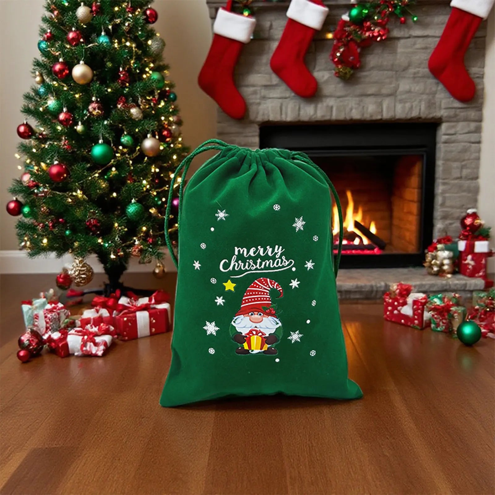 Christmas themed drawstring bag for board game dice storage, cute velvet gift bag
