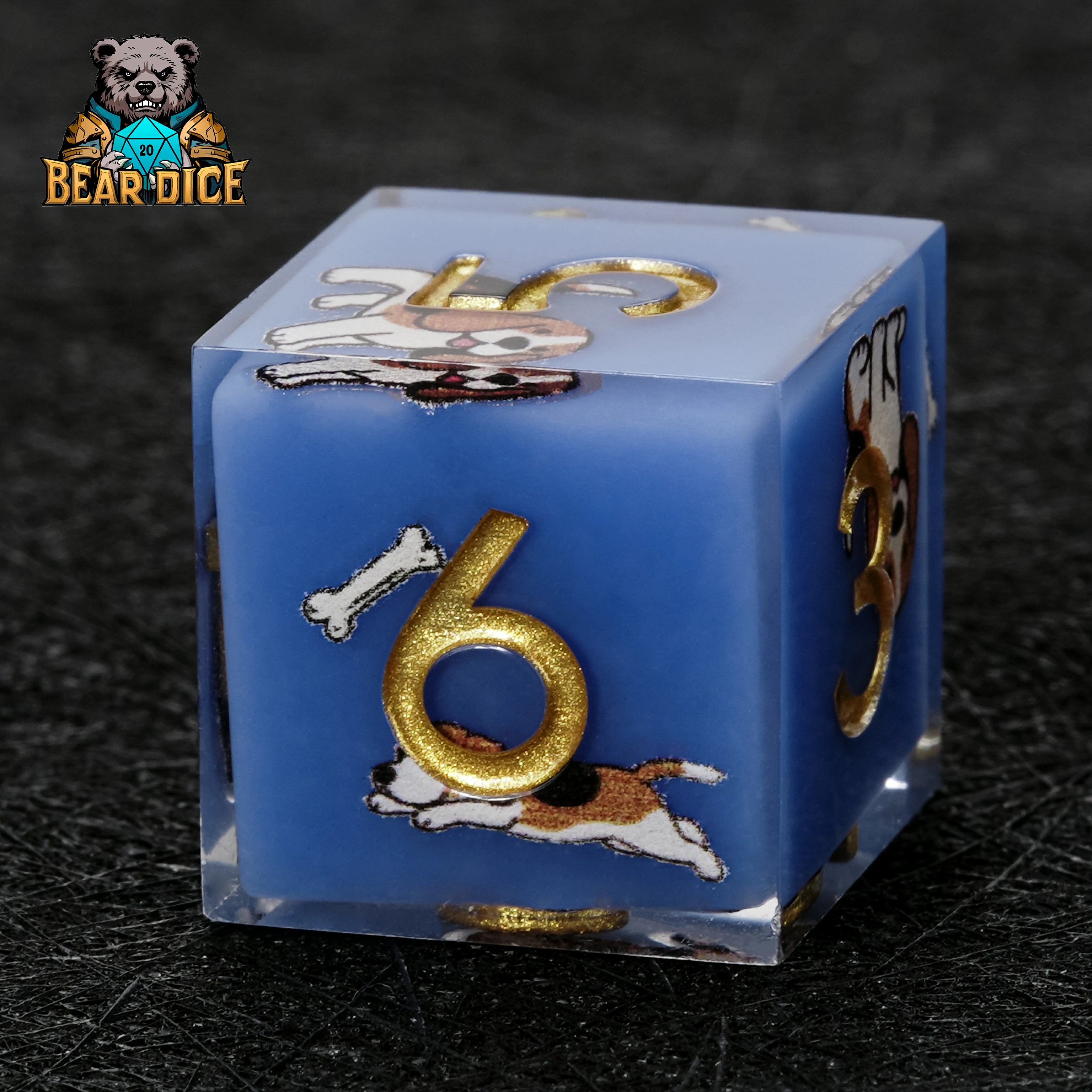 Beagle Blue Resin DND D6 Dice | Cute Dog RPG Dice for D&D