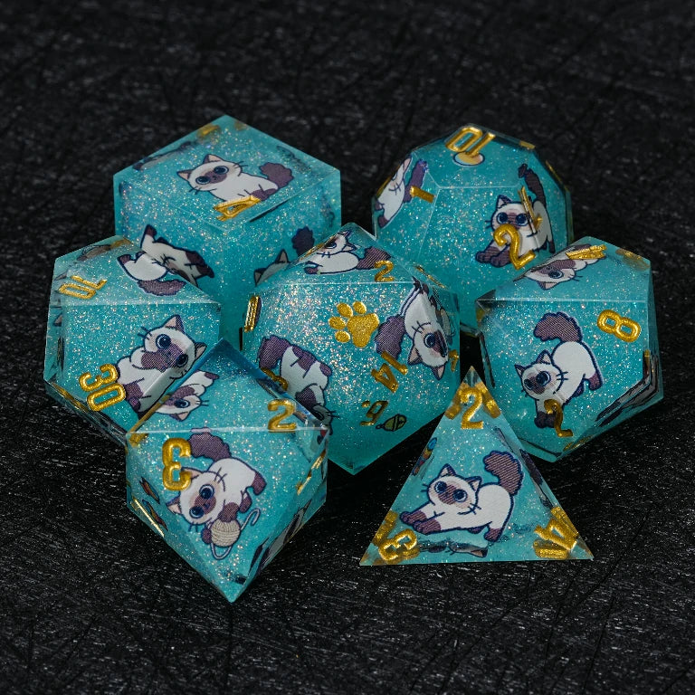 Kickstarter Dice — Ragdoll Cat Polyhedral DND Resin Dice Set