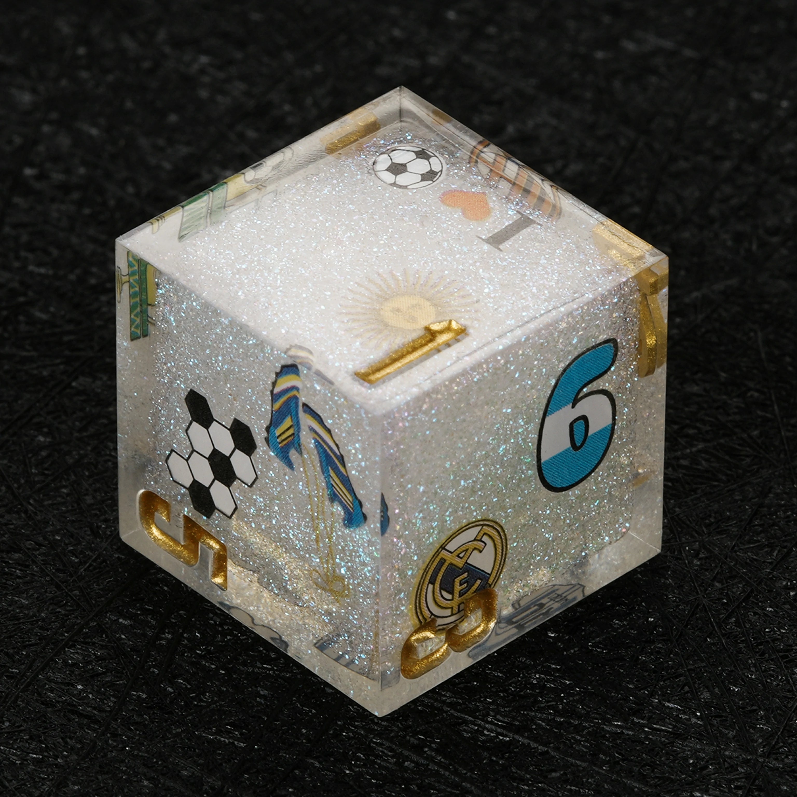 Argentina Soccer DND Dice Set | White Glitter Resin Dice for D&D RPG