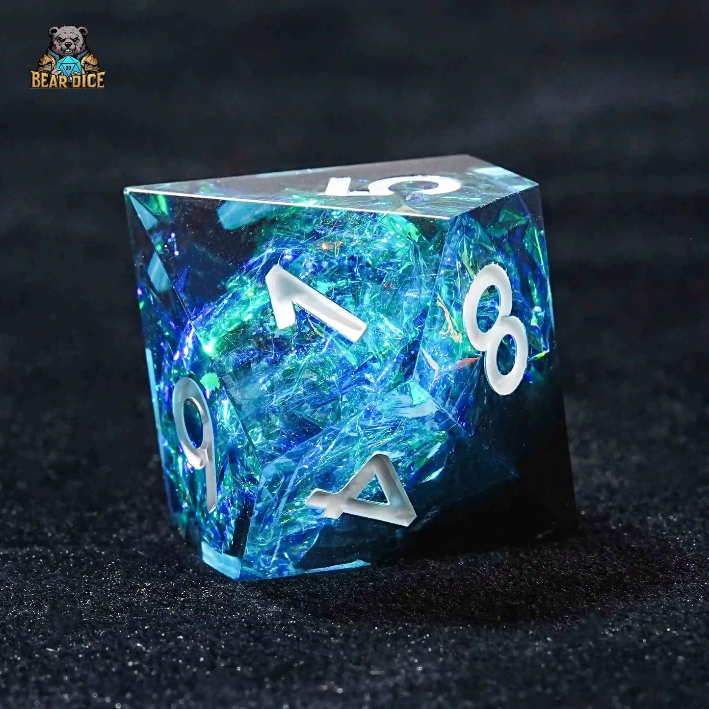 D10 Phantom Blue Black Solid Resin Dice | Bear Dice