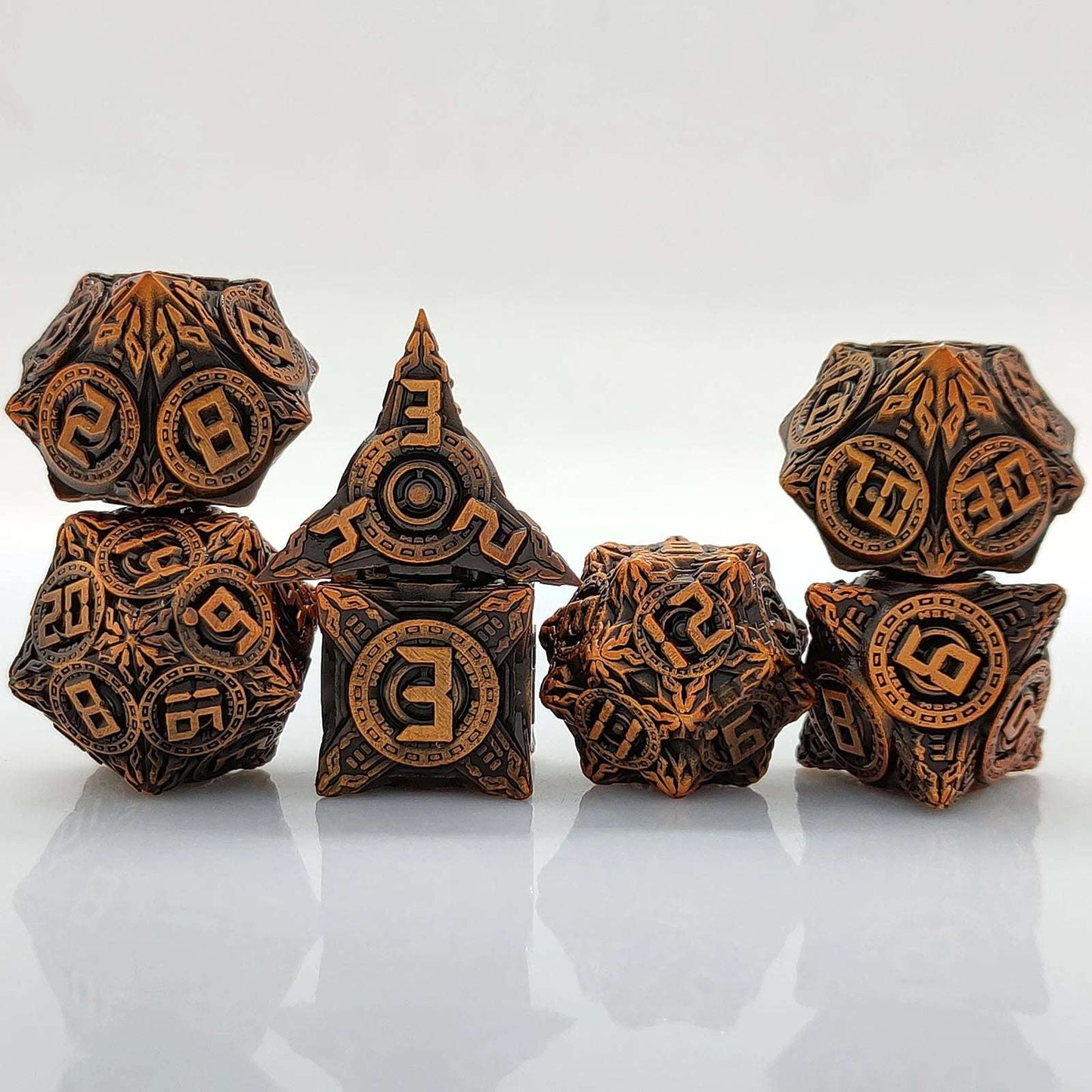 Precision UFO Mechanical Solid Metal DND Dice Set Antique Gold | Bear Dice