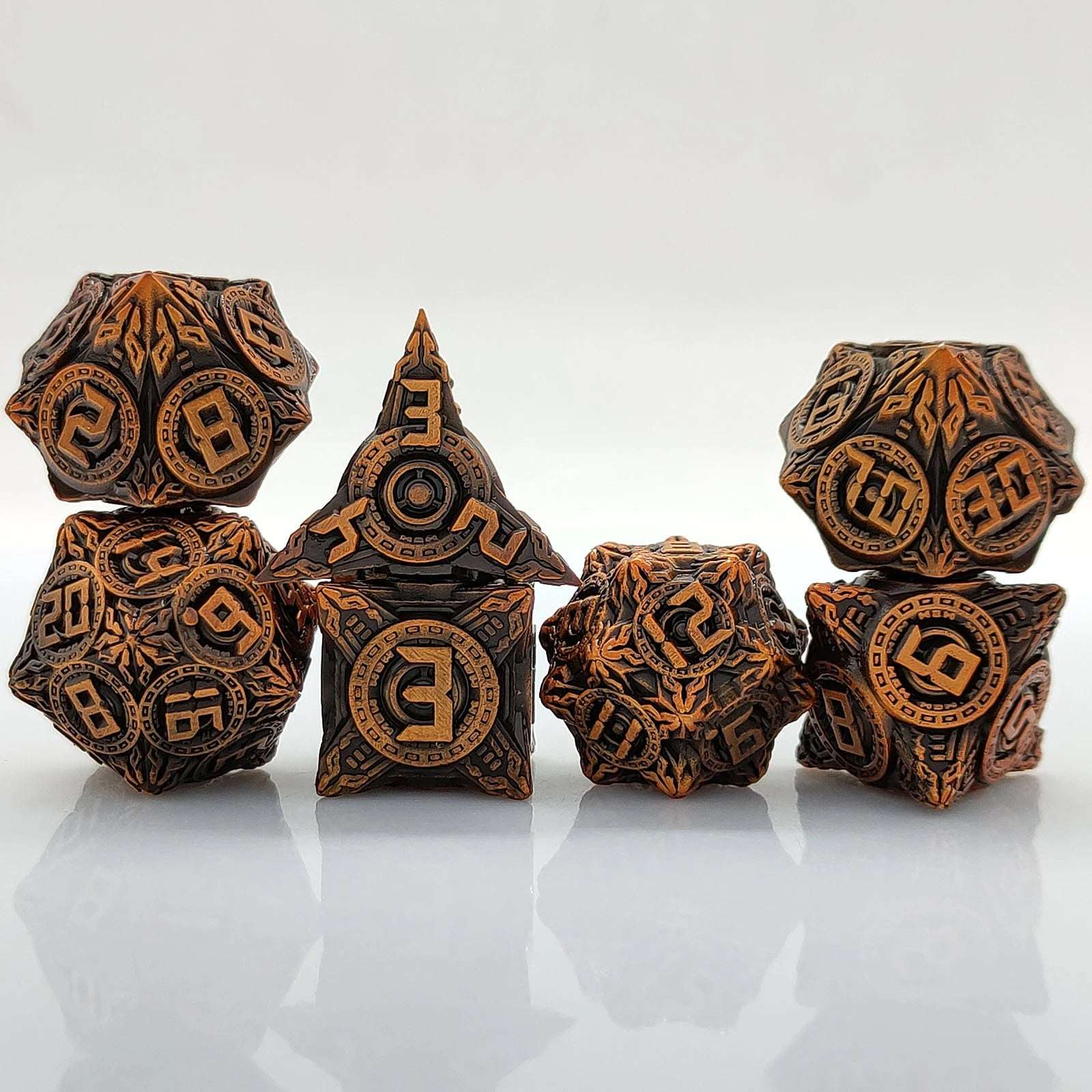 Precision UFO Mechanical Solid Metal DND Dice Set Antique Gold | Bear Dice