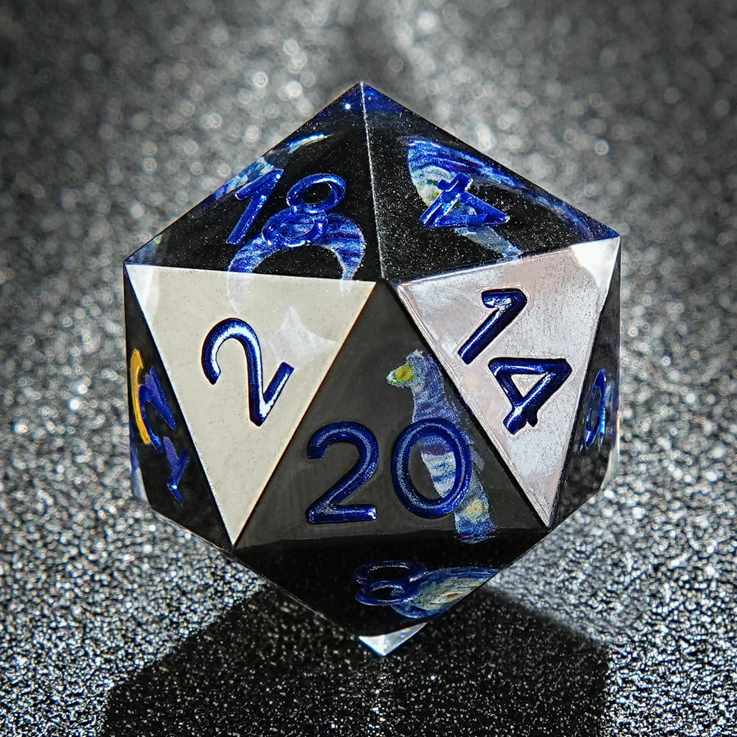 Van Gogh Dark Blue Resin DNDD20 Dice + Blue Font | Bear Dice