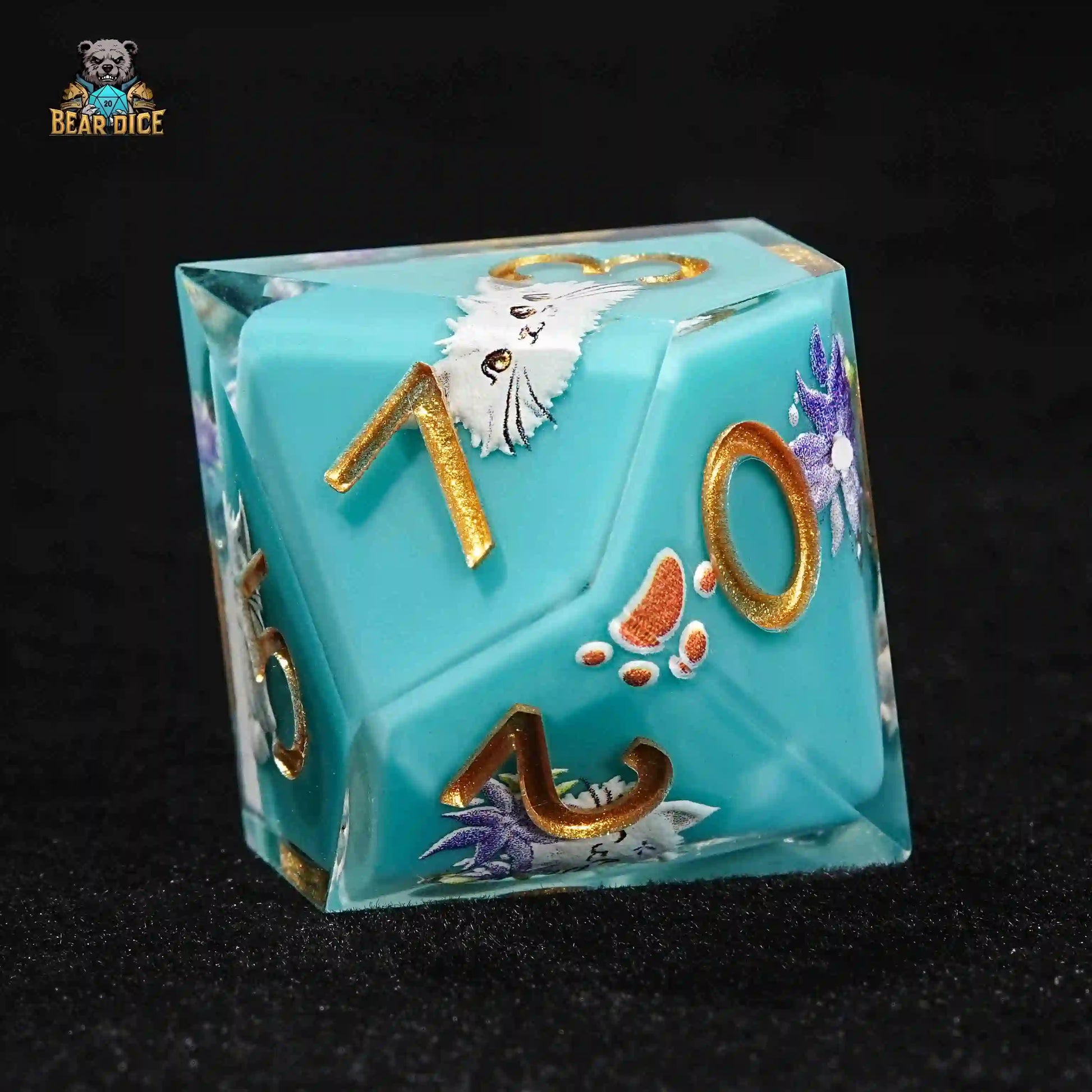 D10 Blue Solid Resin Dice - Cute Kitty Cat | Bear Dice