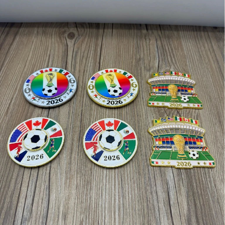 Magnetic Metal Refrigerator Magnet — Rotating, Colorful 2026 World Cup Soccer Ball