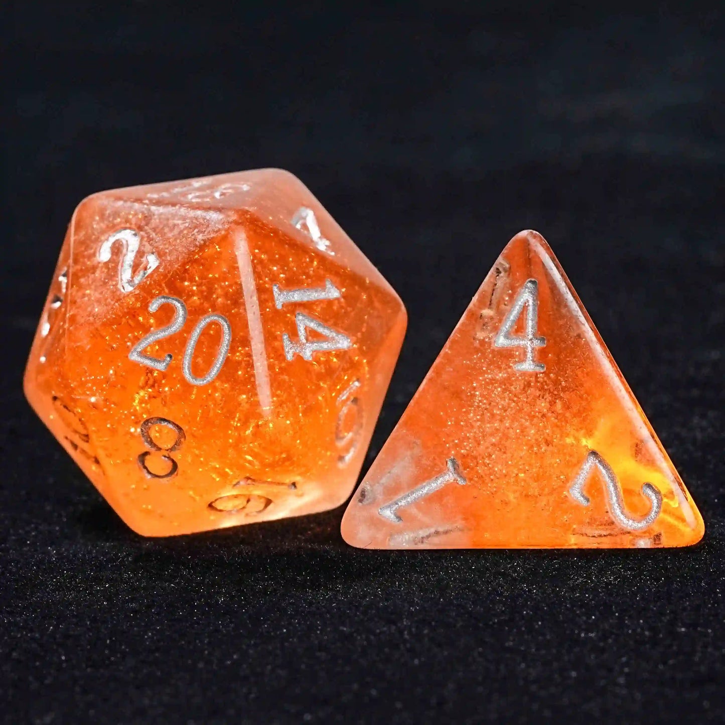 Amber Ale Beer Liquid Core Resin DND D20 Dice And D4 Dice + Silver Font | Bear Dice