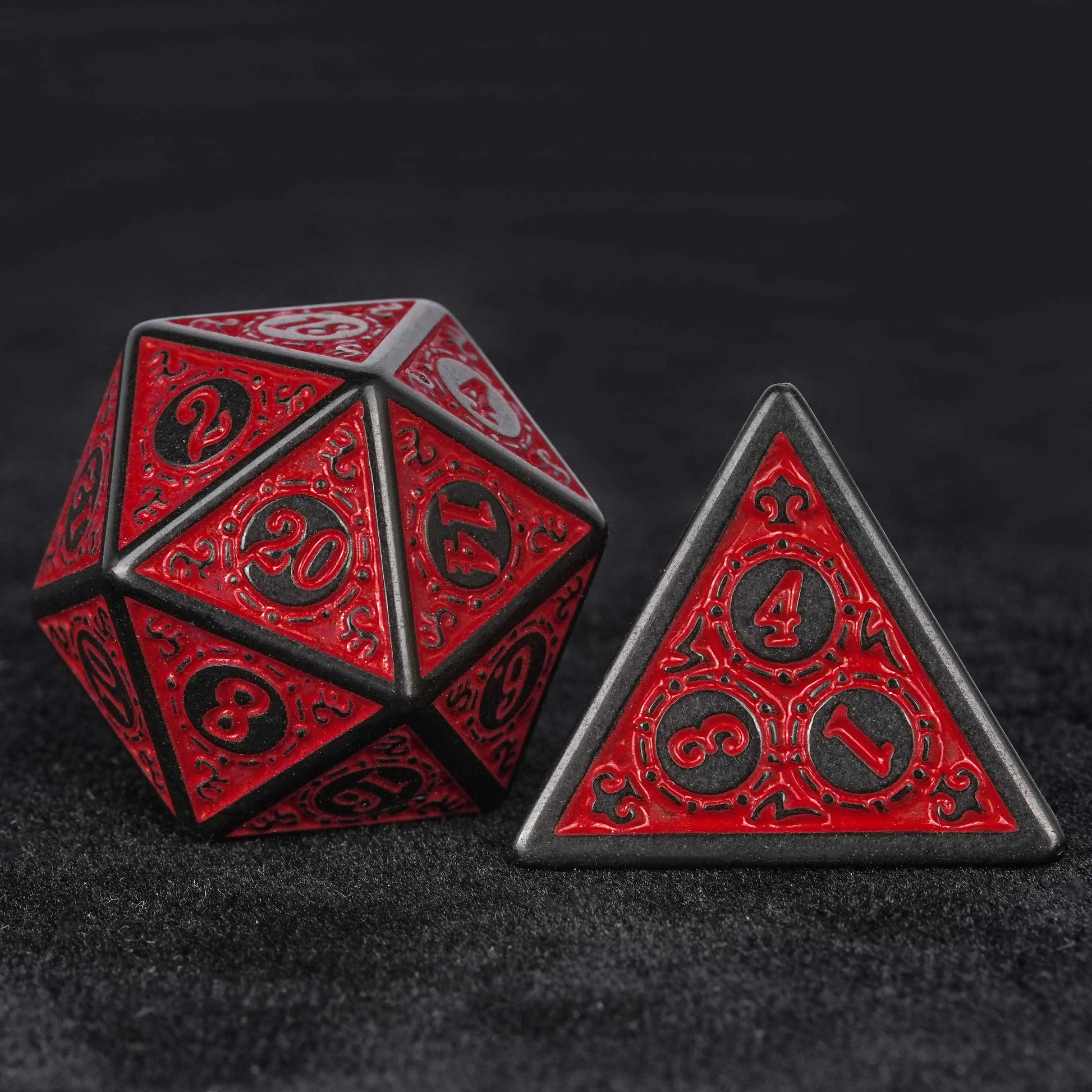 Black and red magic pattern acrylic DND D20 dice and D4 dice| Bear Dice