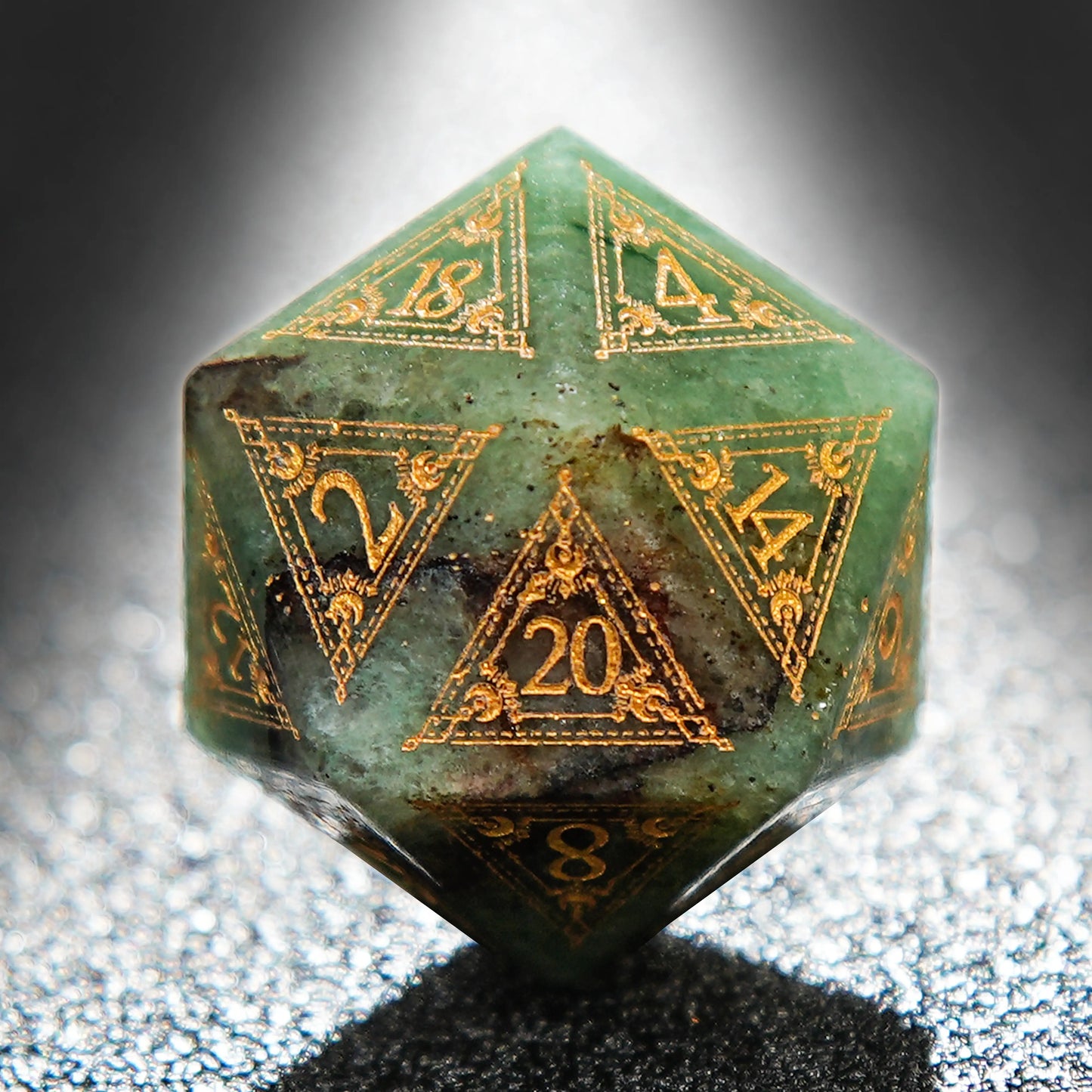 Emerald Gems D&D 20 Sided Dice + Gold Numeric Runes | Bear Dice