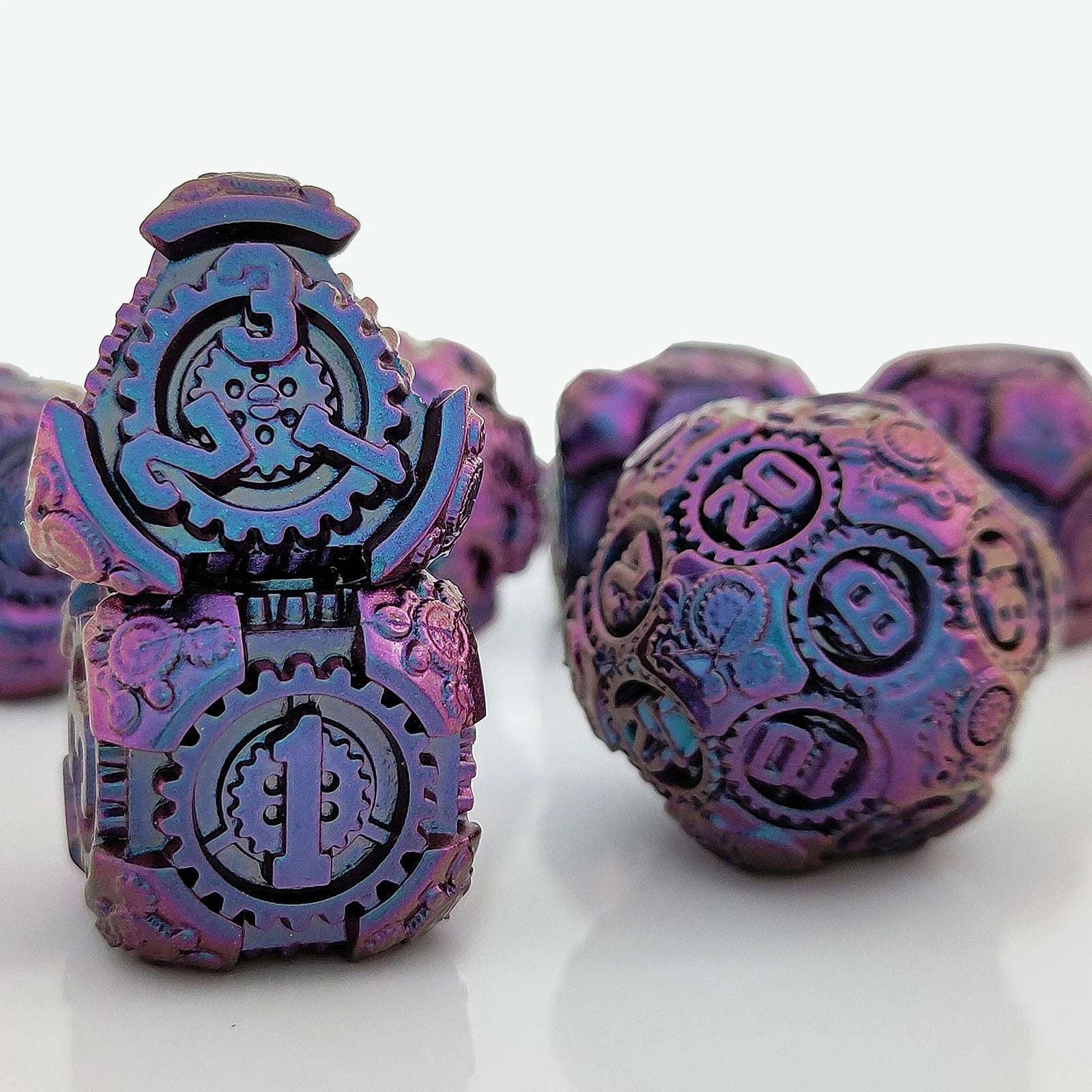 Steam Power - Blue Mechanical Gear Metal DND D4 dice、D6 dice、D20 dice | Bear Dice