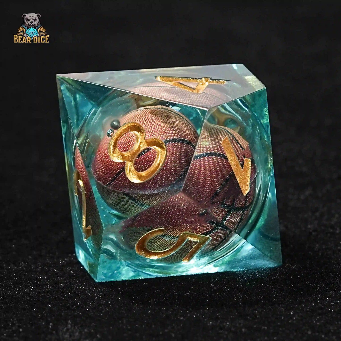 Blue Clear D10 Resin Dice - Basketball Liquid Core Designs | Bear Dice