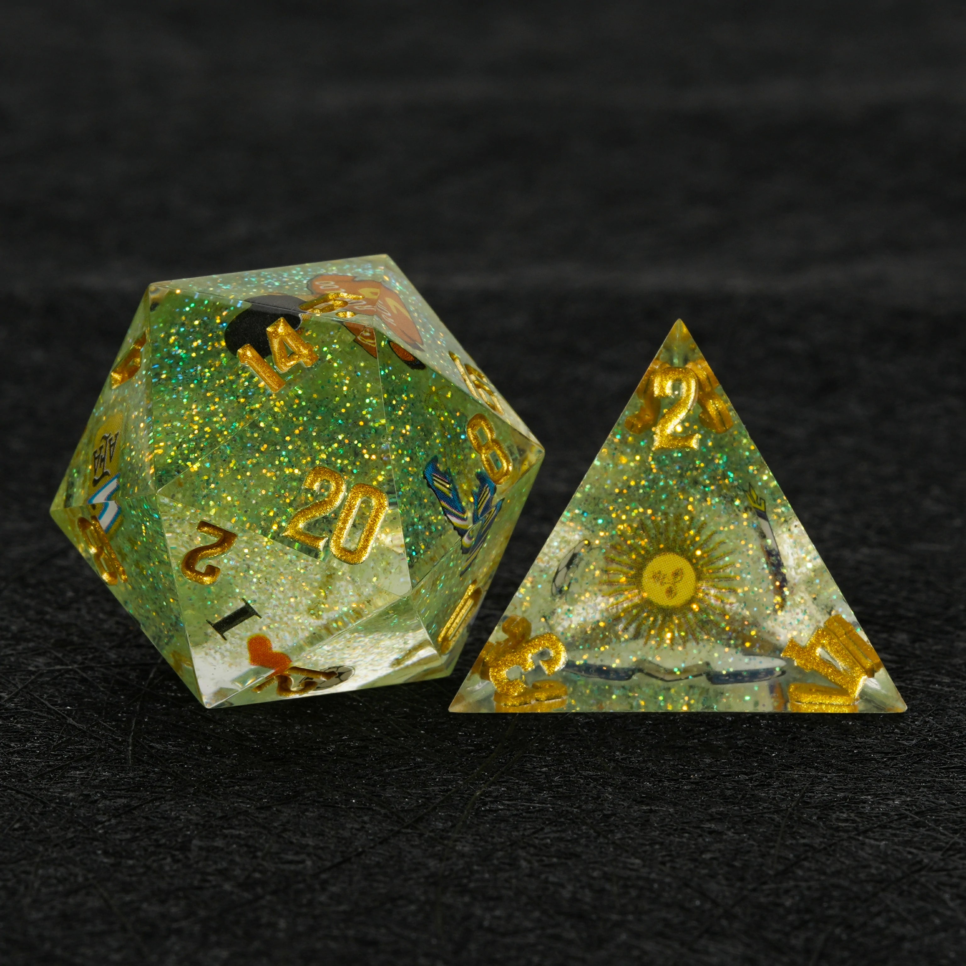 Kickstarter Dice World Cup Argentina Soccer DND Resin Dice Set – Green Glitter