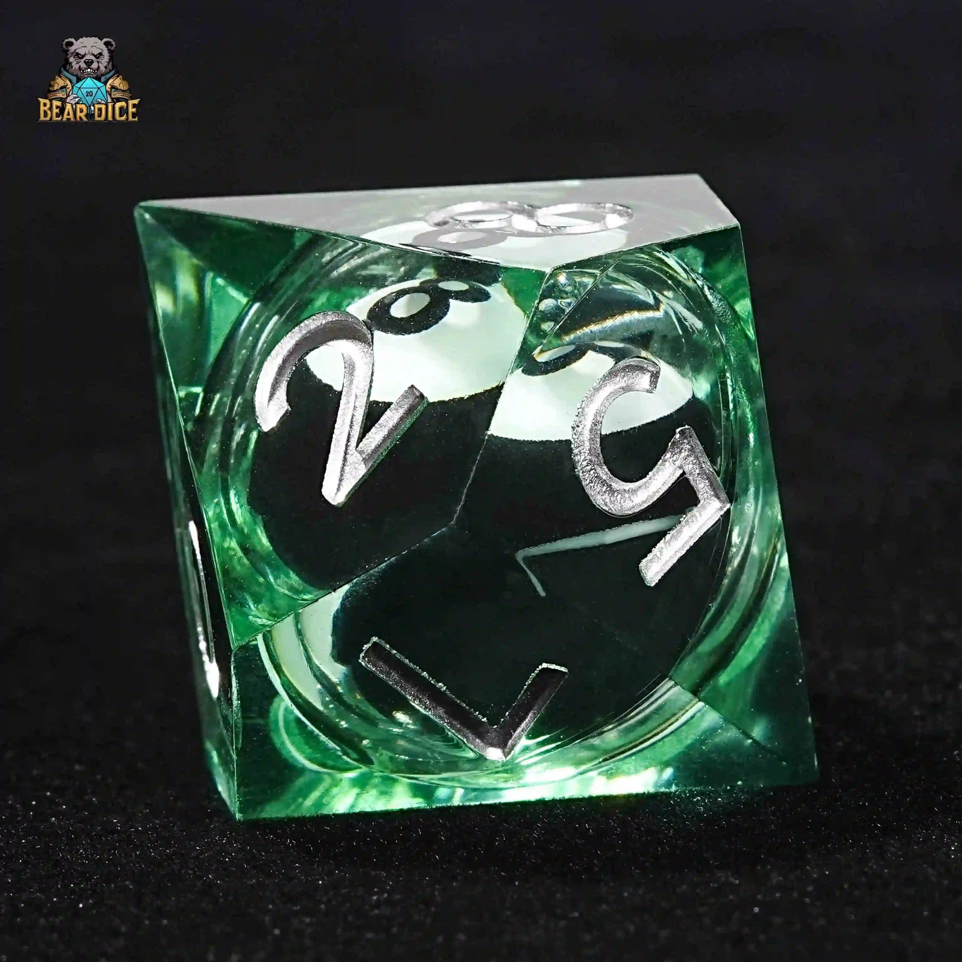 Green Transparent Resin D10 Dice - Delicate Billiards Liquid Core | Bear Dice