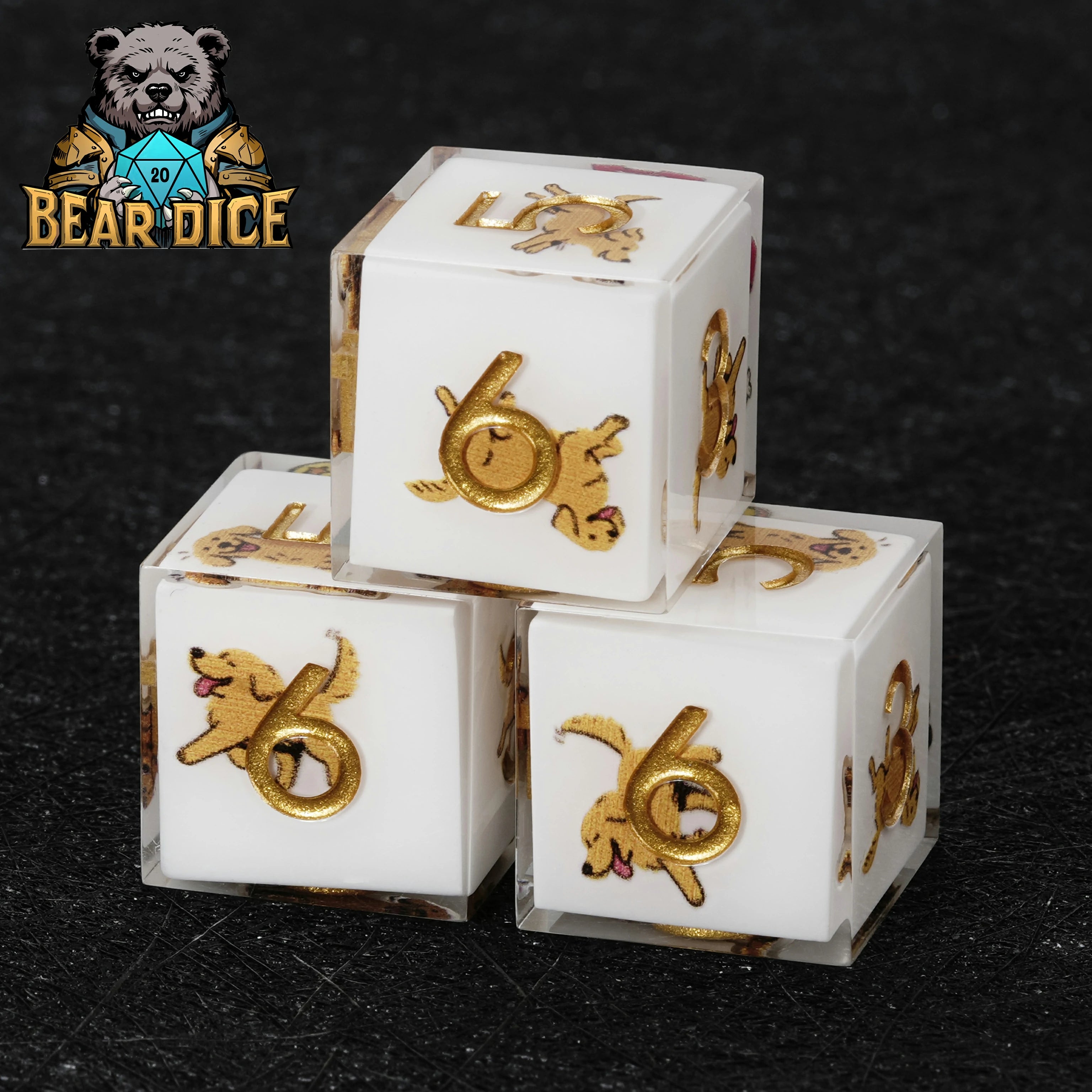 Golden Retriever White Resin DND D6 Dice Set – Cute Dog Dice for RPG