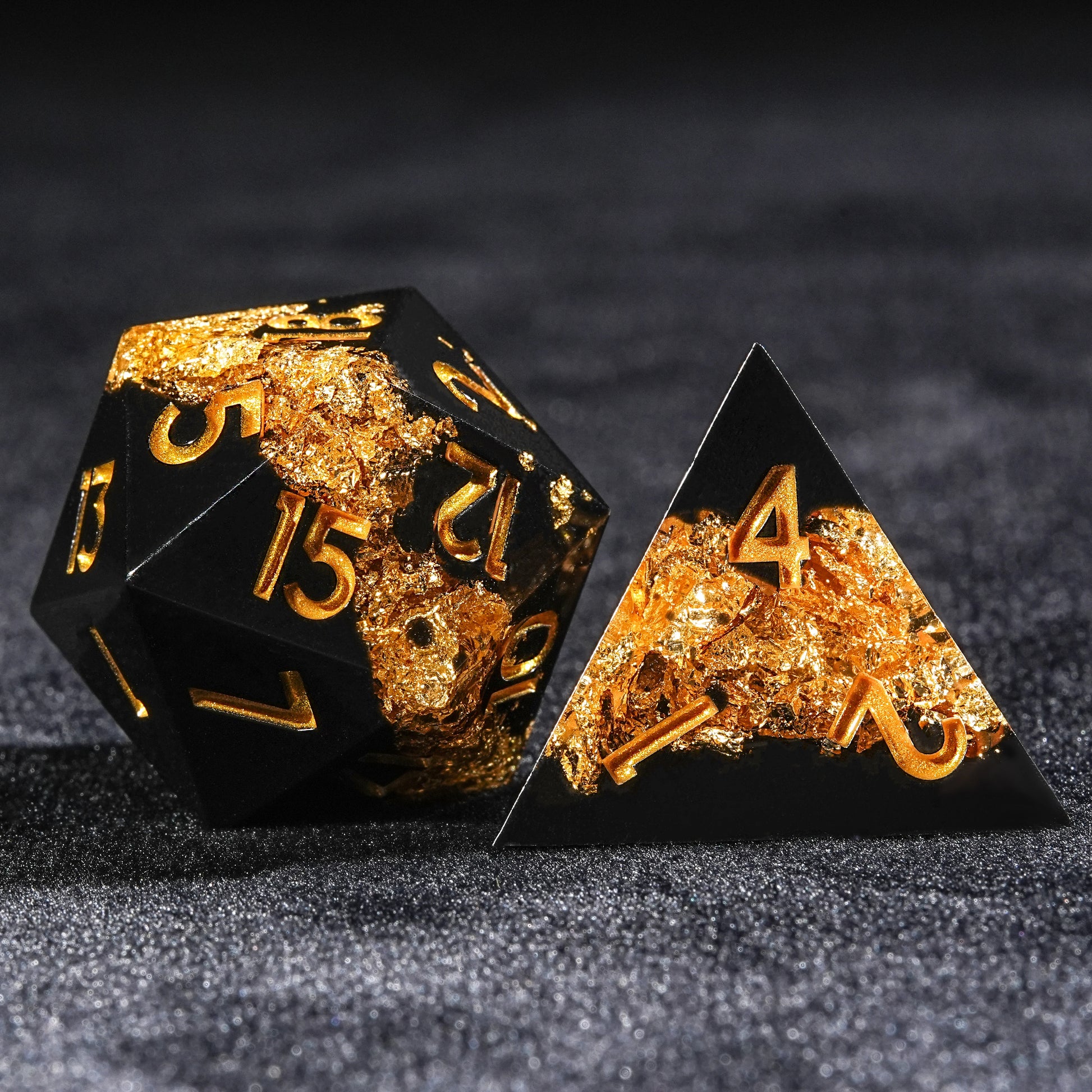 Gold Flare River - Resin dnd  D4 Dice +D20 Die + Gold Font | Bear Dice