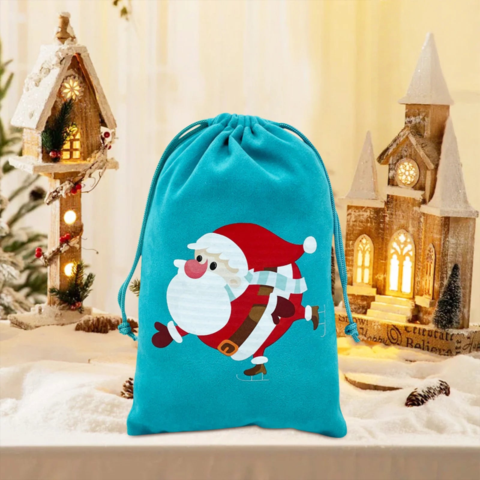 Christmas themed drawstring bag for board game dice storage, cute velvet gift bag