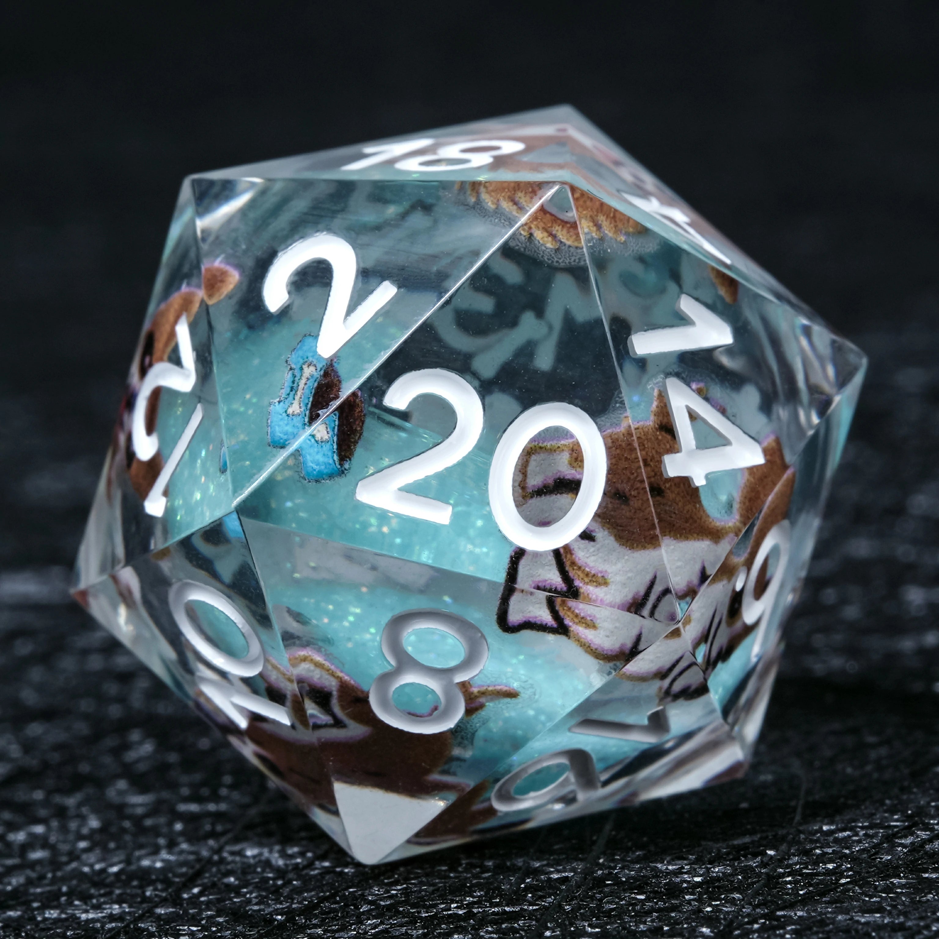 Chihuahua Light Blue Liquid-Core Resin Dice Set | White Numbers | D&D RPG Polyhedral Dice