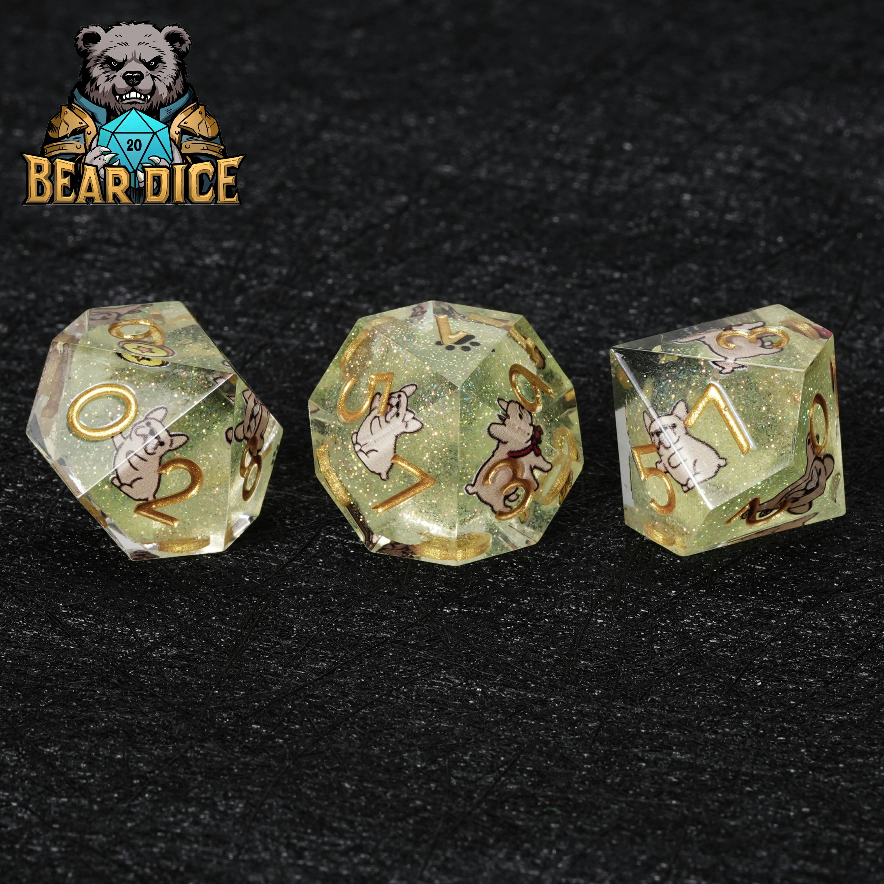 Bulldog Green Glitter Resin D10 Dice | D&D RPG Single Die