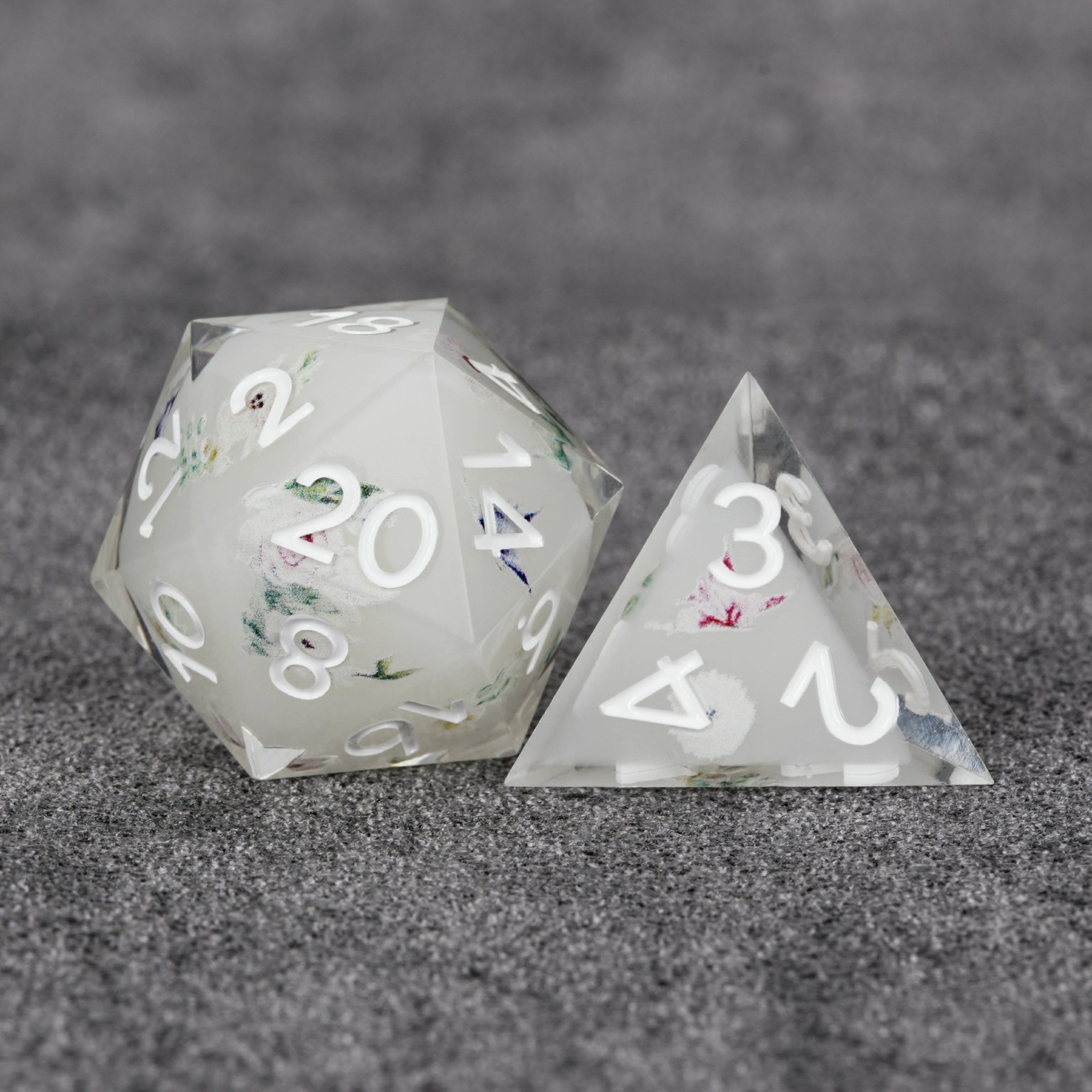 Off-White Resin DND Dice Set | Floral Cottagecore Style for D&D RPG
