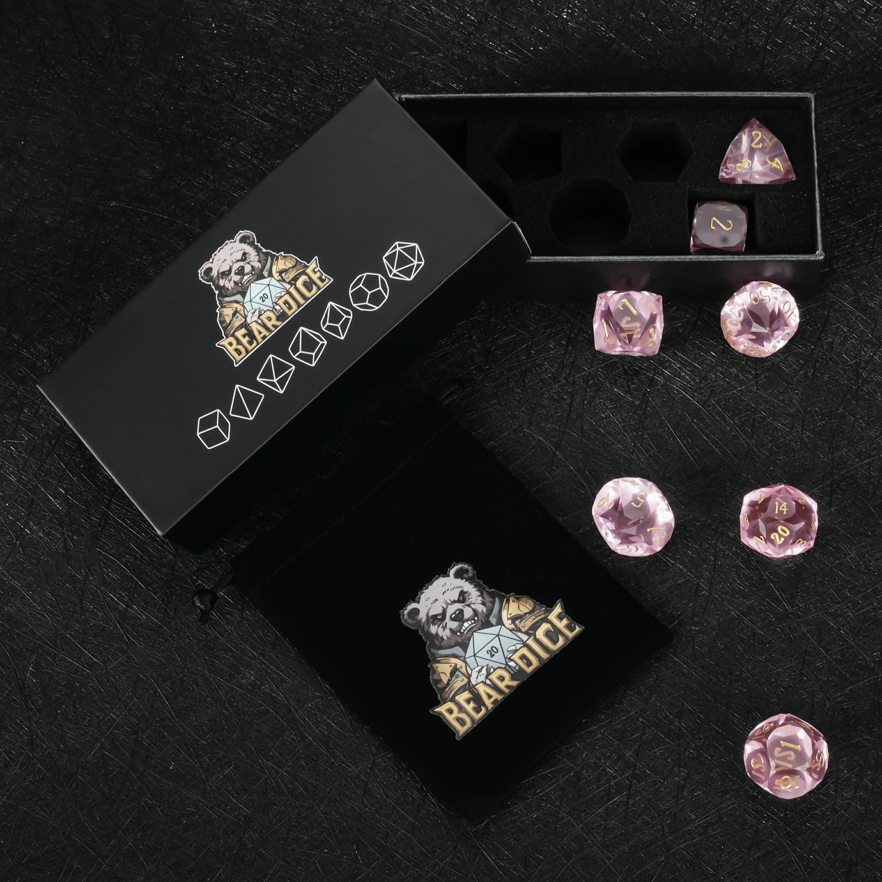 Light Pink Transparent Resin DND Dice Set – 7-Piece RPG Polyhedral Dice