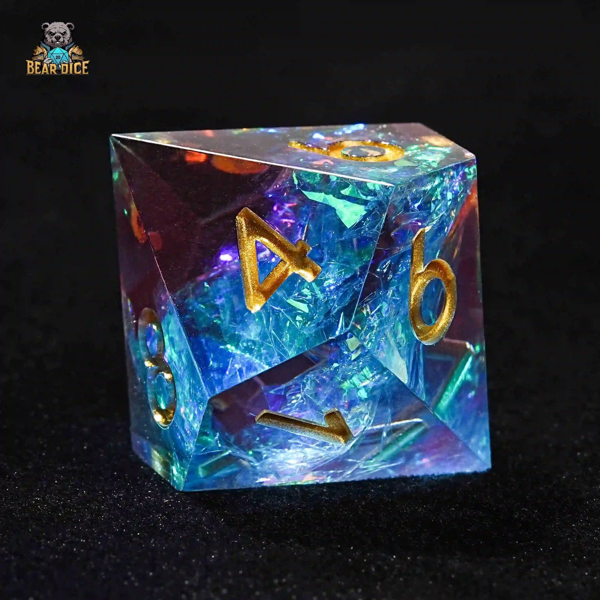 D10 Fantasy Translucent Red Blue Resin D&D Dice - Gold Numbers | Bear Dice