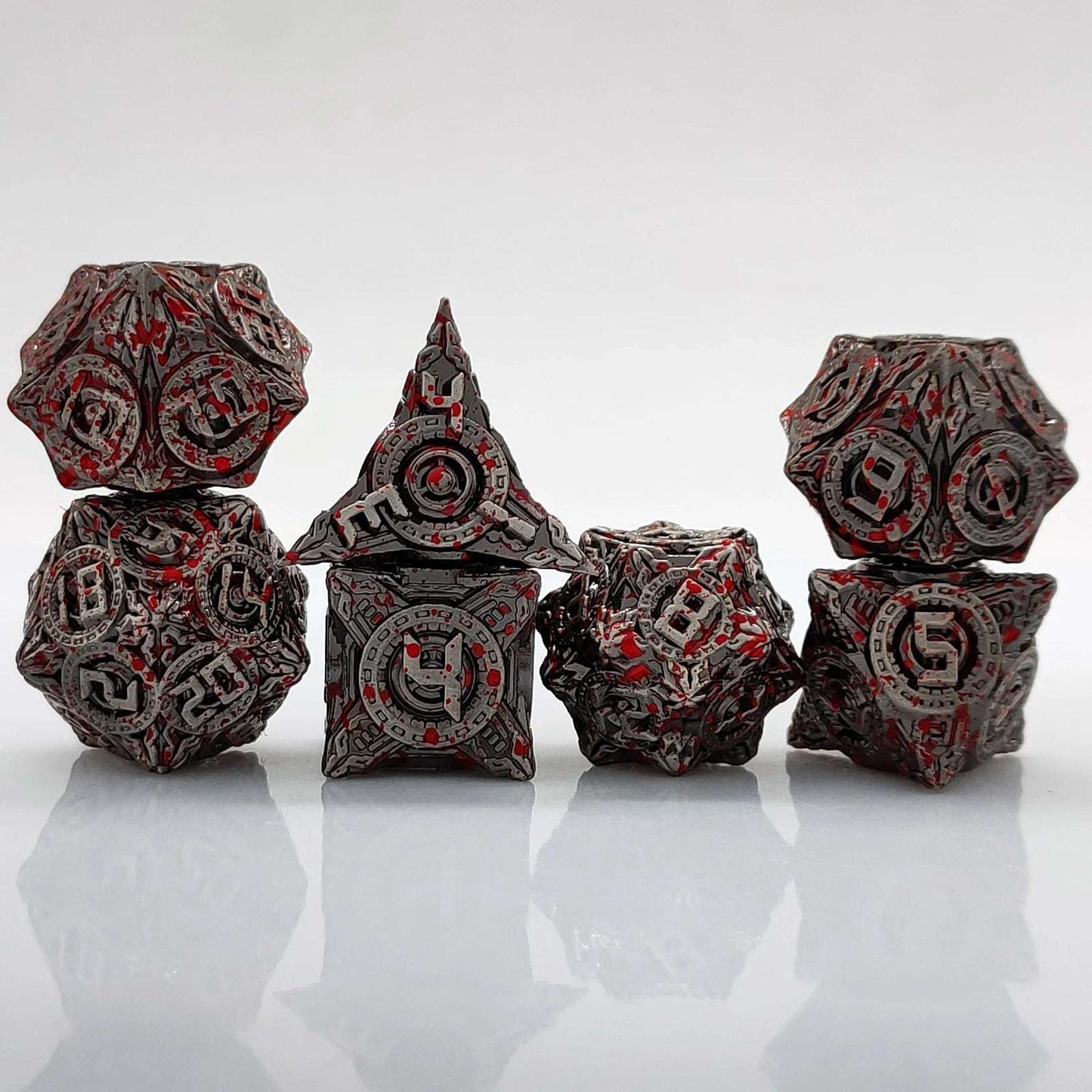 UFO mechanical style metal dice set with blood stains | Bear Dice