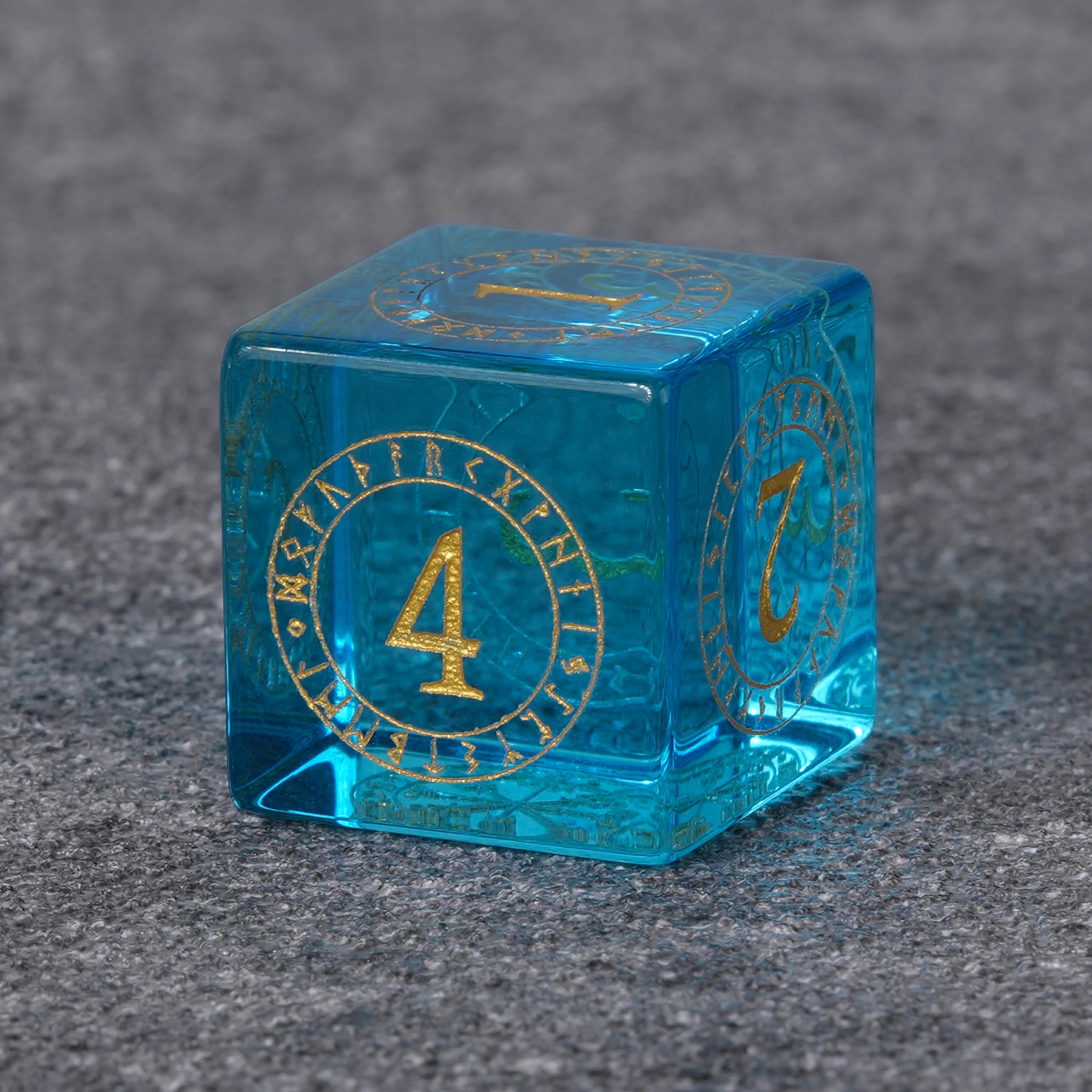 Ice Blue Glass Dice Set with Mystical Rune Magic Circle