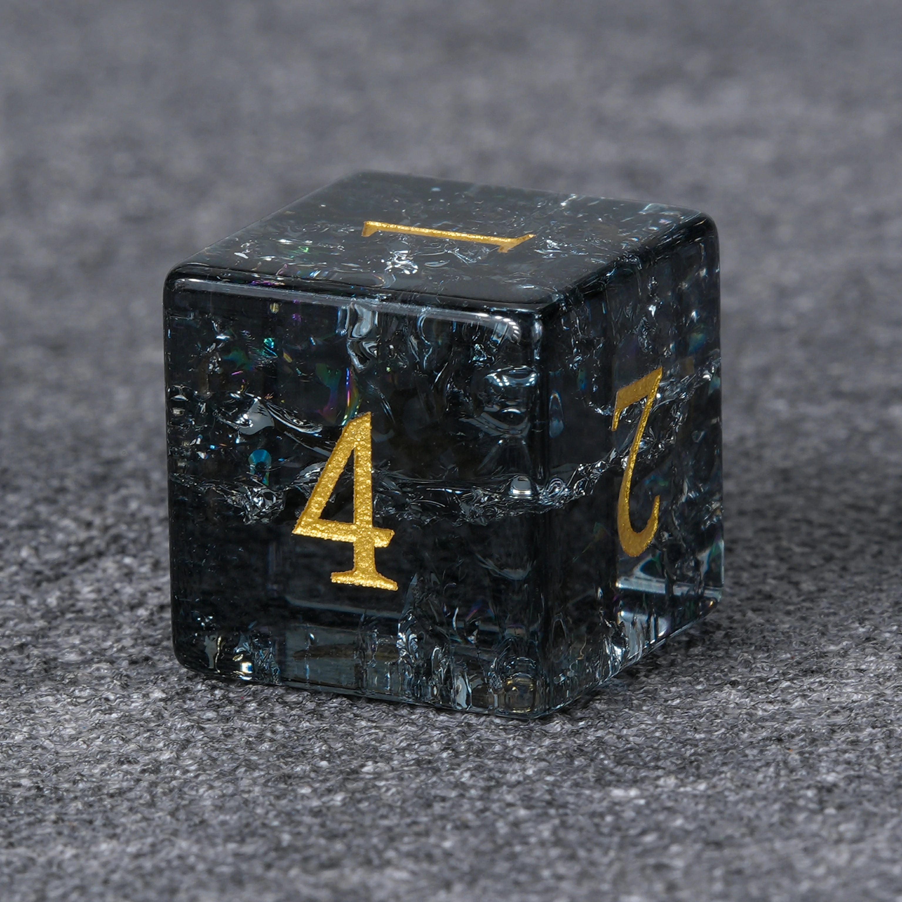 Translucent Black Crackle-Effect Multi-Faceted Gemstone Dice