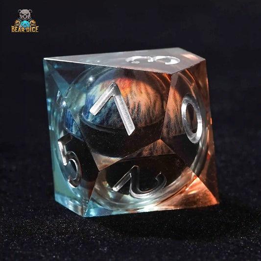 Blue Transparent Resin D10 Dice with Stunning Dragon Eye Design | Bear Dice