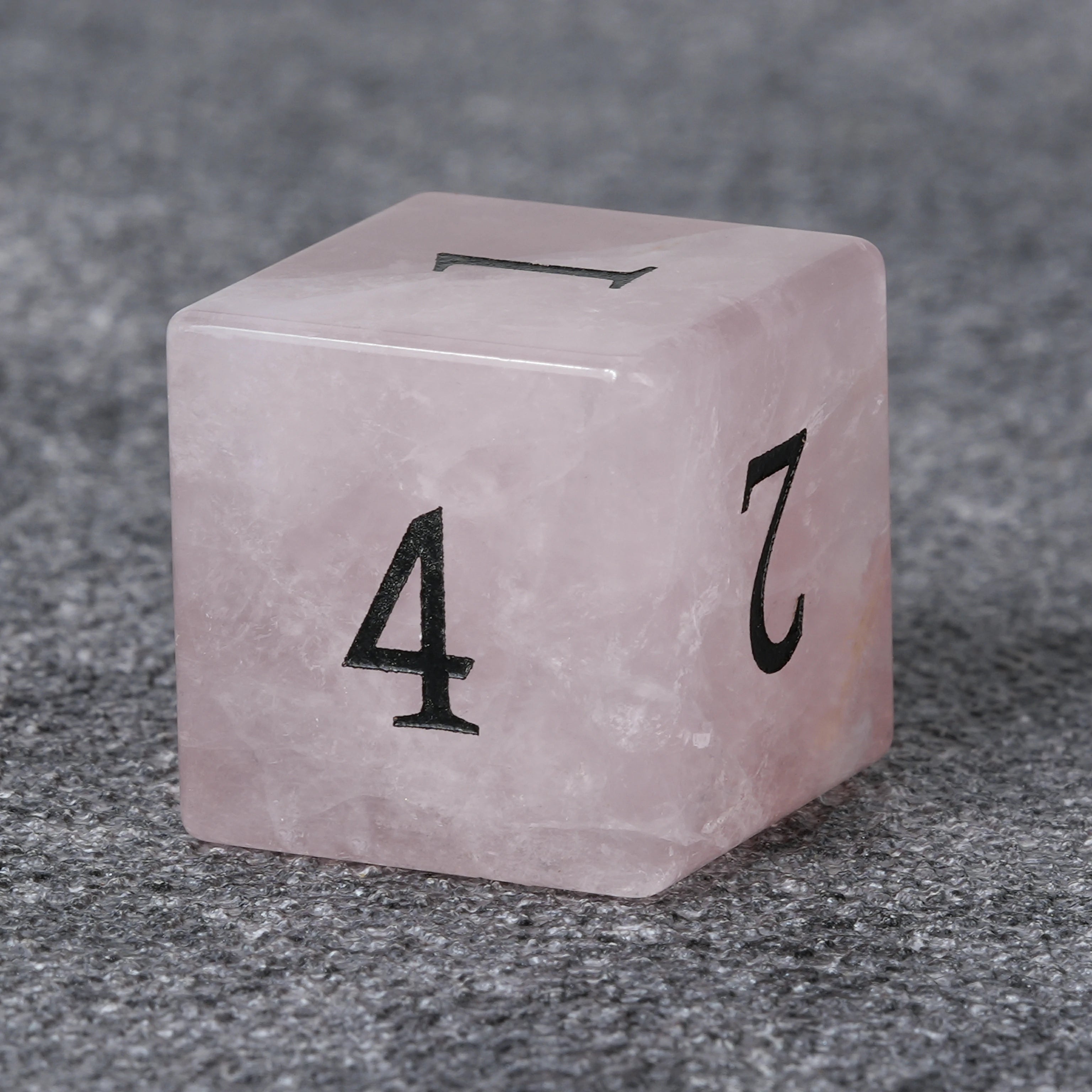 Rose Quartz Multi-Faceted Gemstone Dice Set with Black Numbers