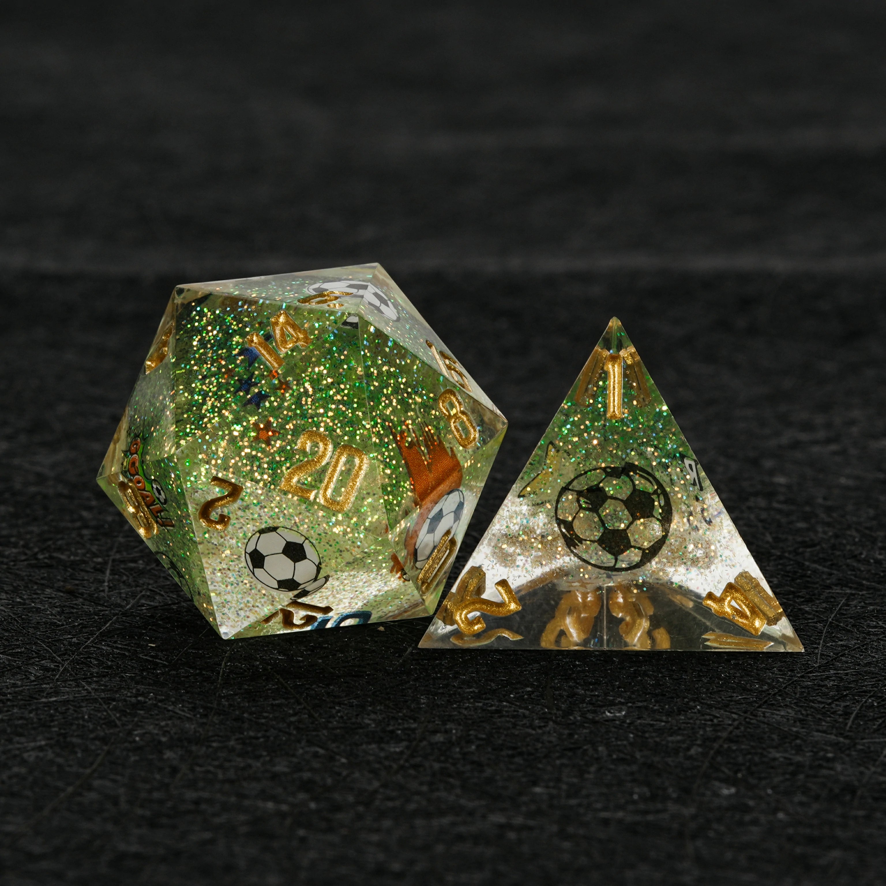 Brazil Soccer DND Dice Set – World Cup Green Glitter Resin Dice for RPG