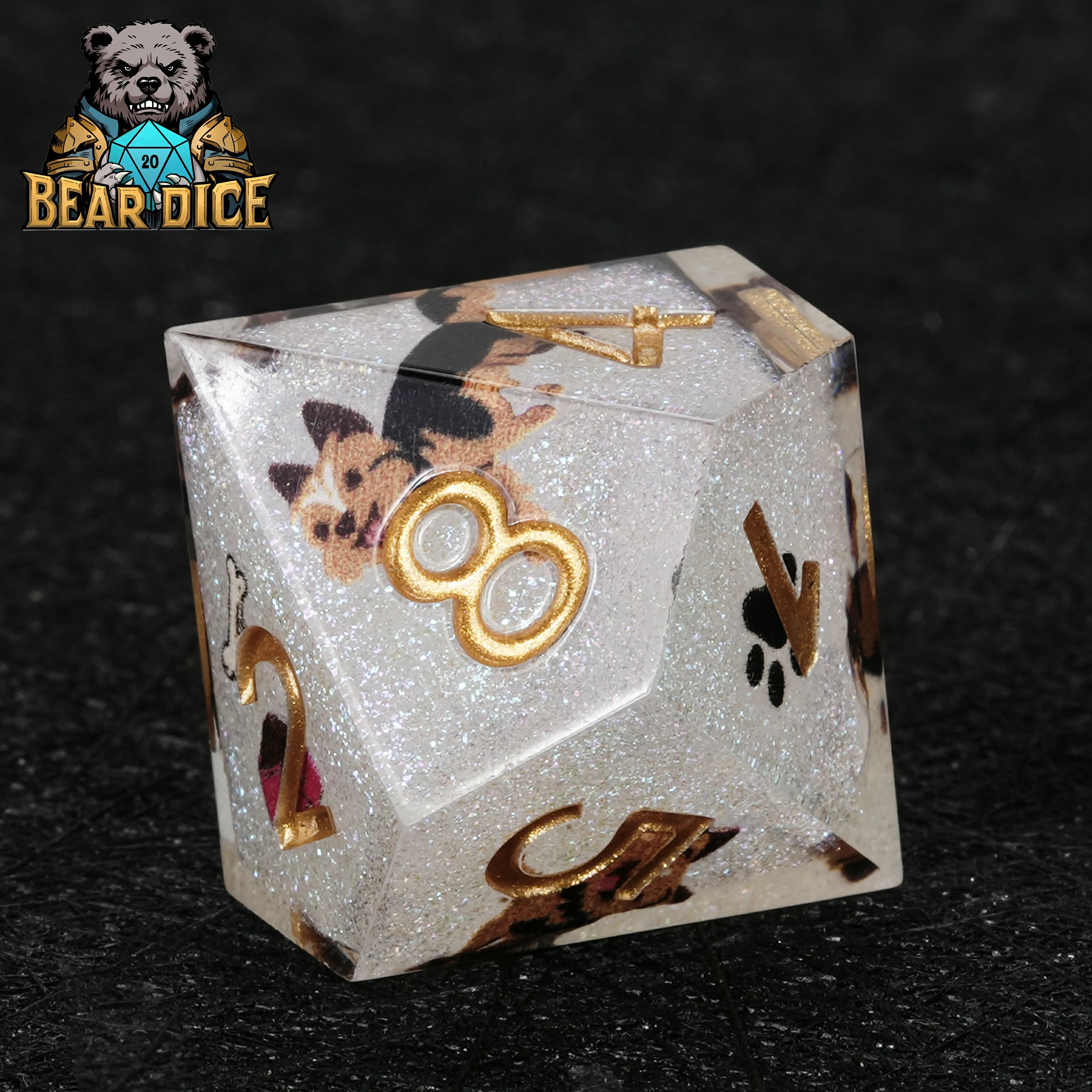 Yorkshire Terrier White Glitter Resin DND D6 Dice
