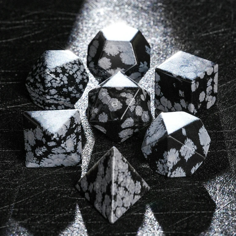 Custom Snowflake Obsidian Dice Set | Engraved Text, Logo & Numbers