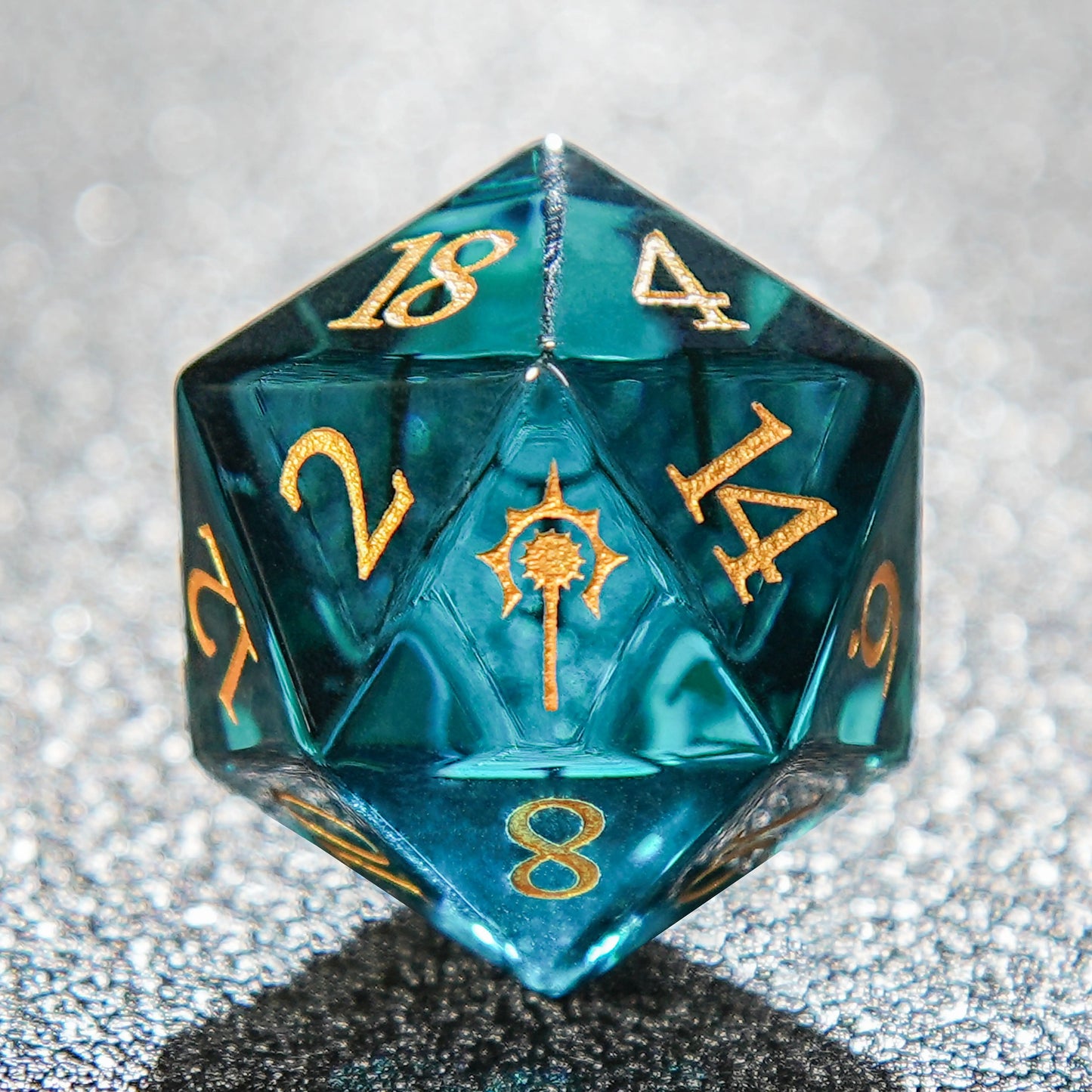 Fantasy Faerie Blue Clear Glass Gemstone DND 20 Sided Dice | Bear Dice