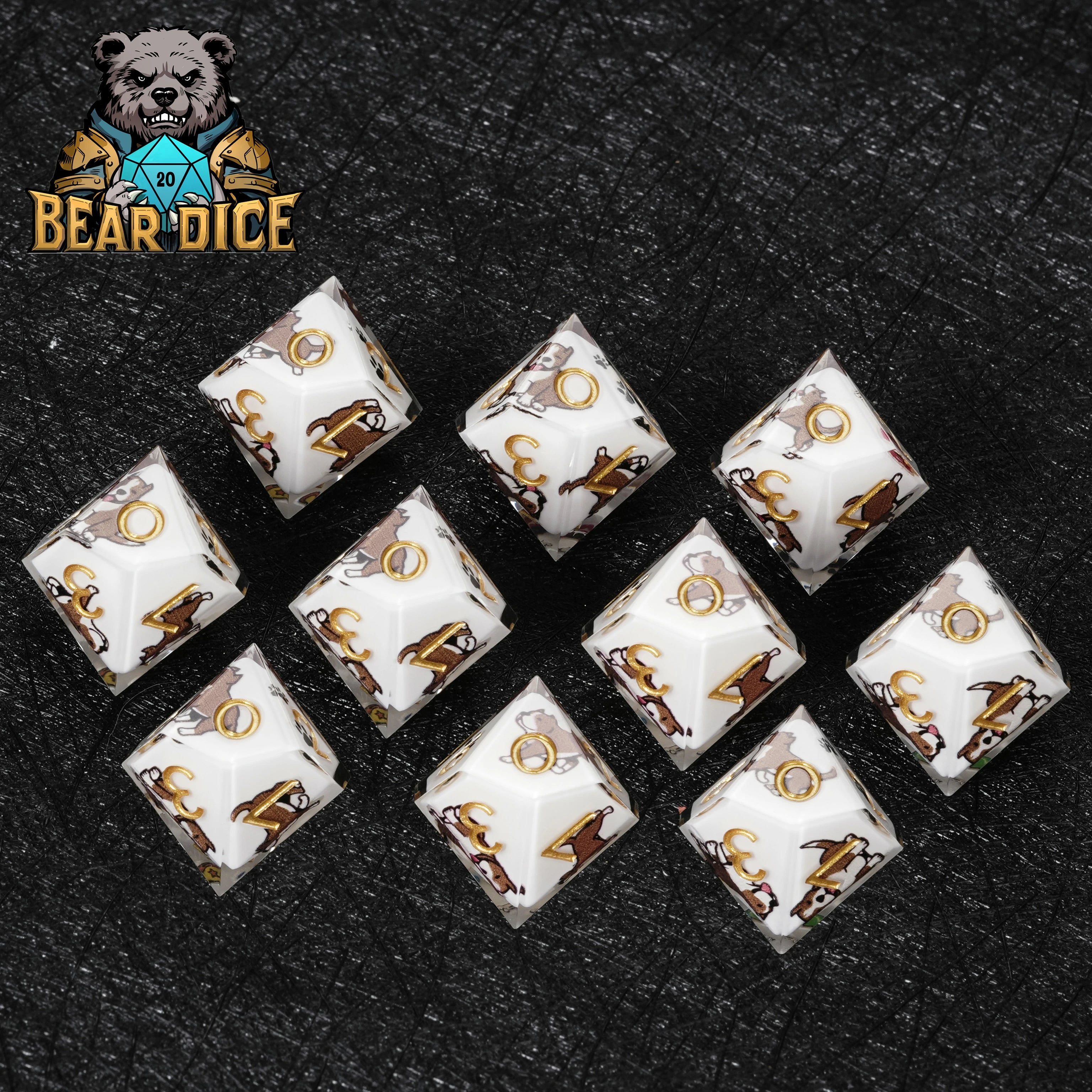 American Pit Bull White Resin D10 Dice | D&D RPG Dog Dice
