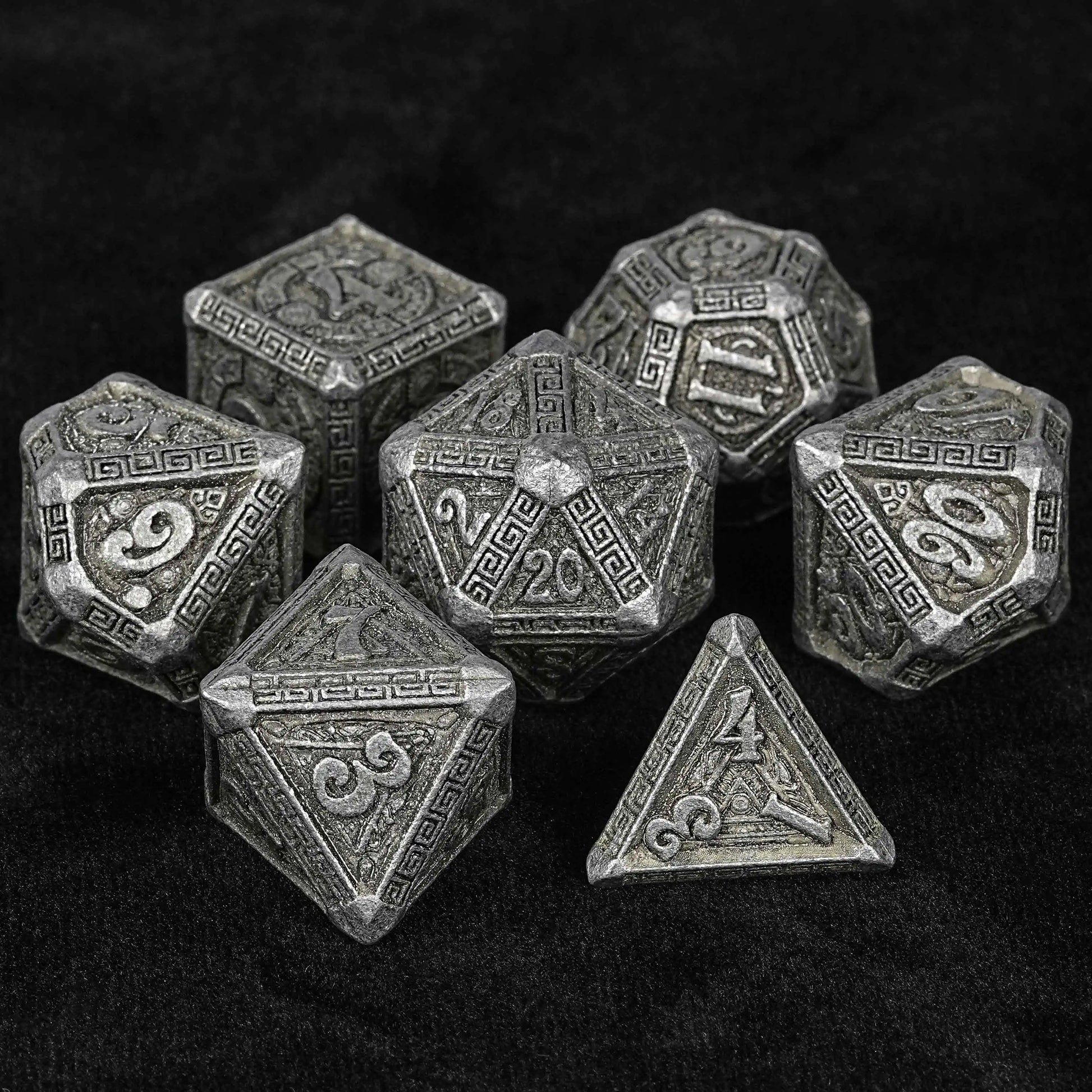 Ancient Greek Textured Metal DND Dice Set | Bear Dice