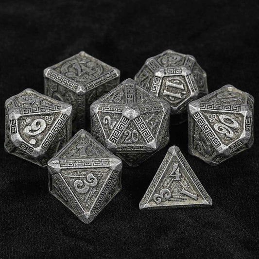 Ancient Greek Textured Metal DND Dice Set | Bear Dice