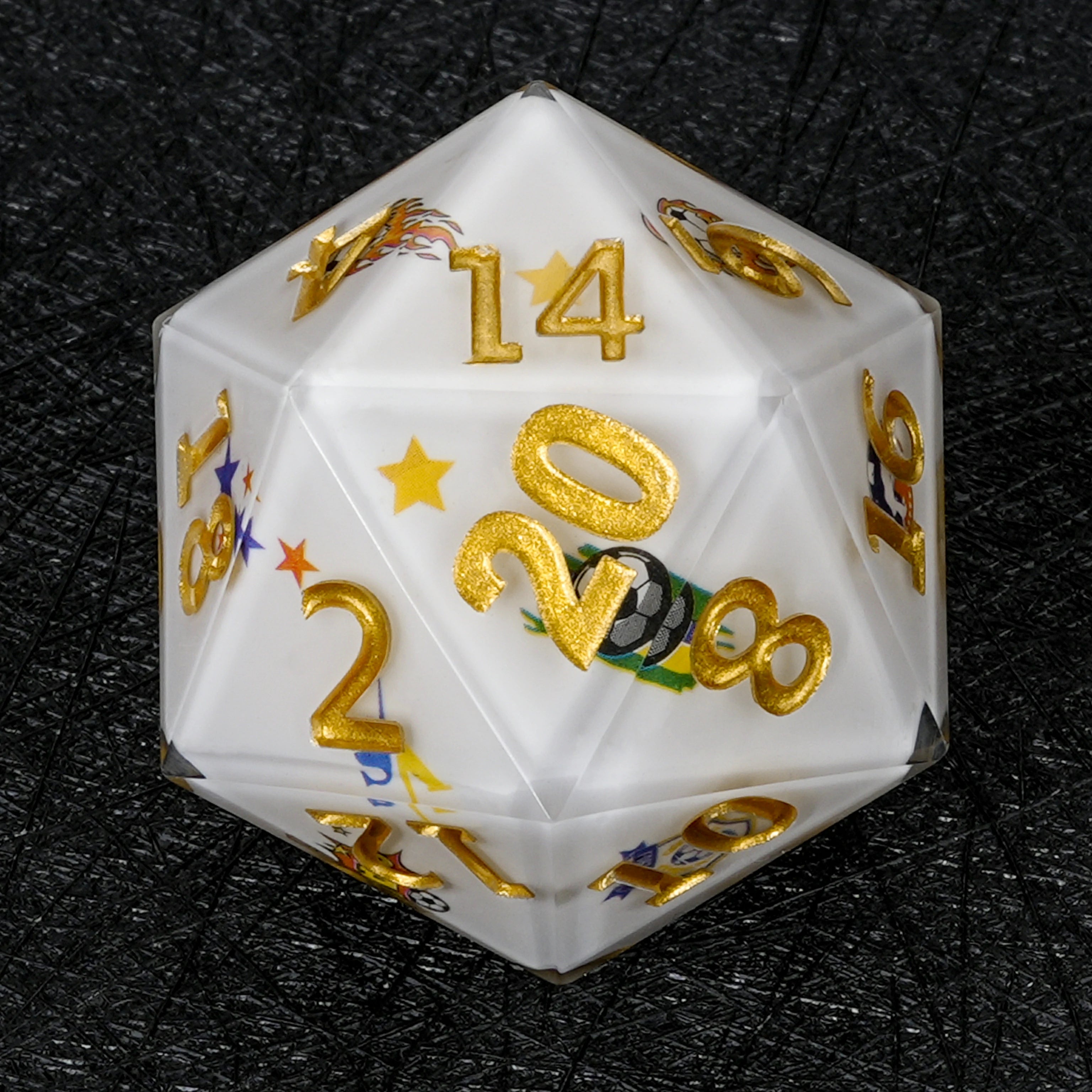 35mm World Cup Brazil Soccer White Resin DND D20 Dice – Premium RPG Gaming Die