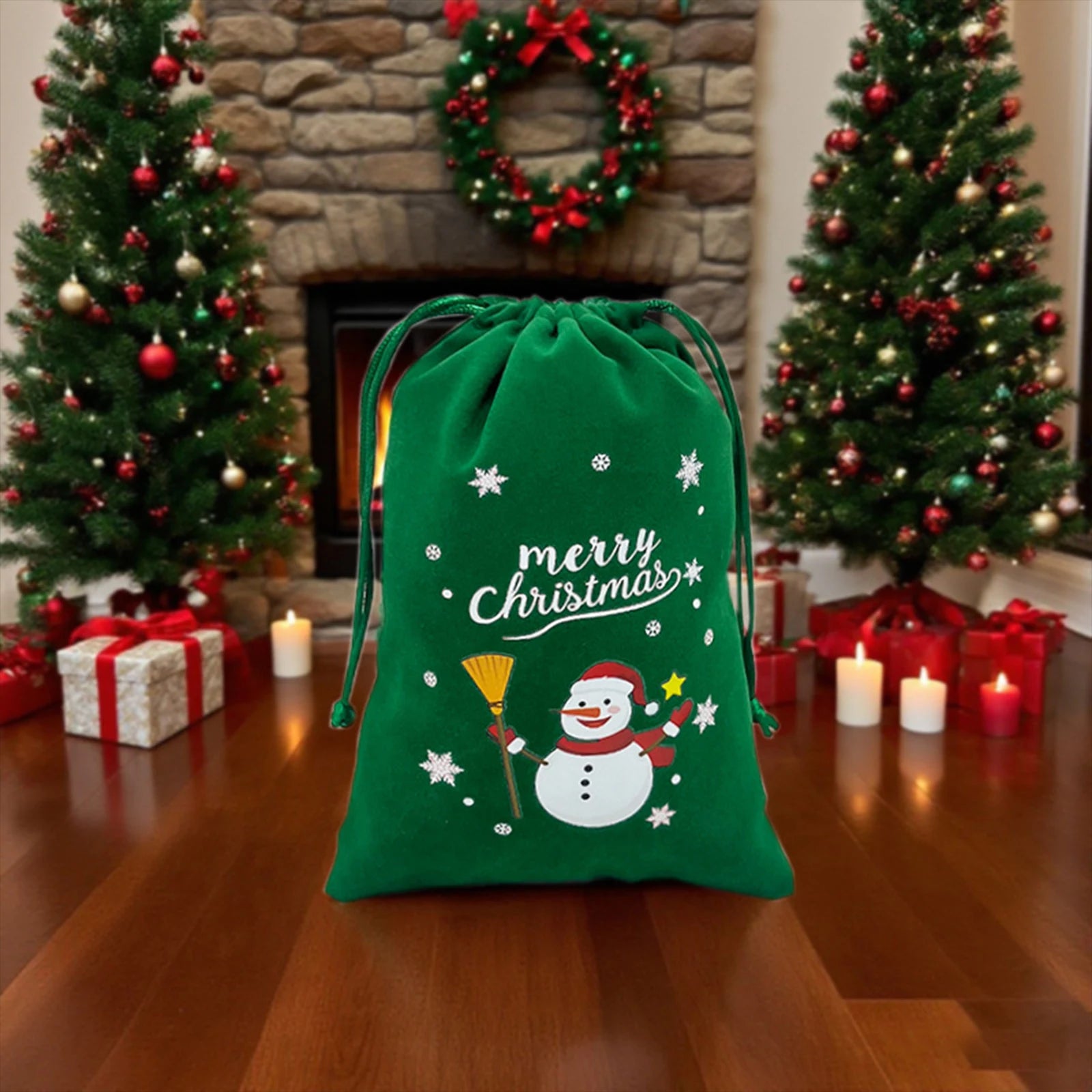 Christmas themed drawstring bag for board game dice storage, cute velvet gift bag