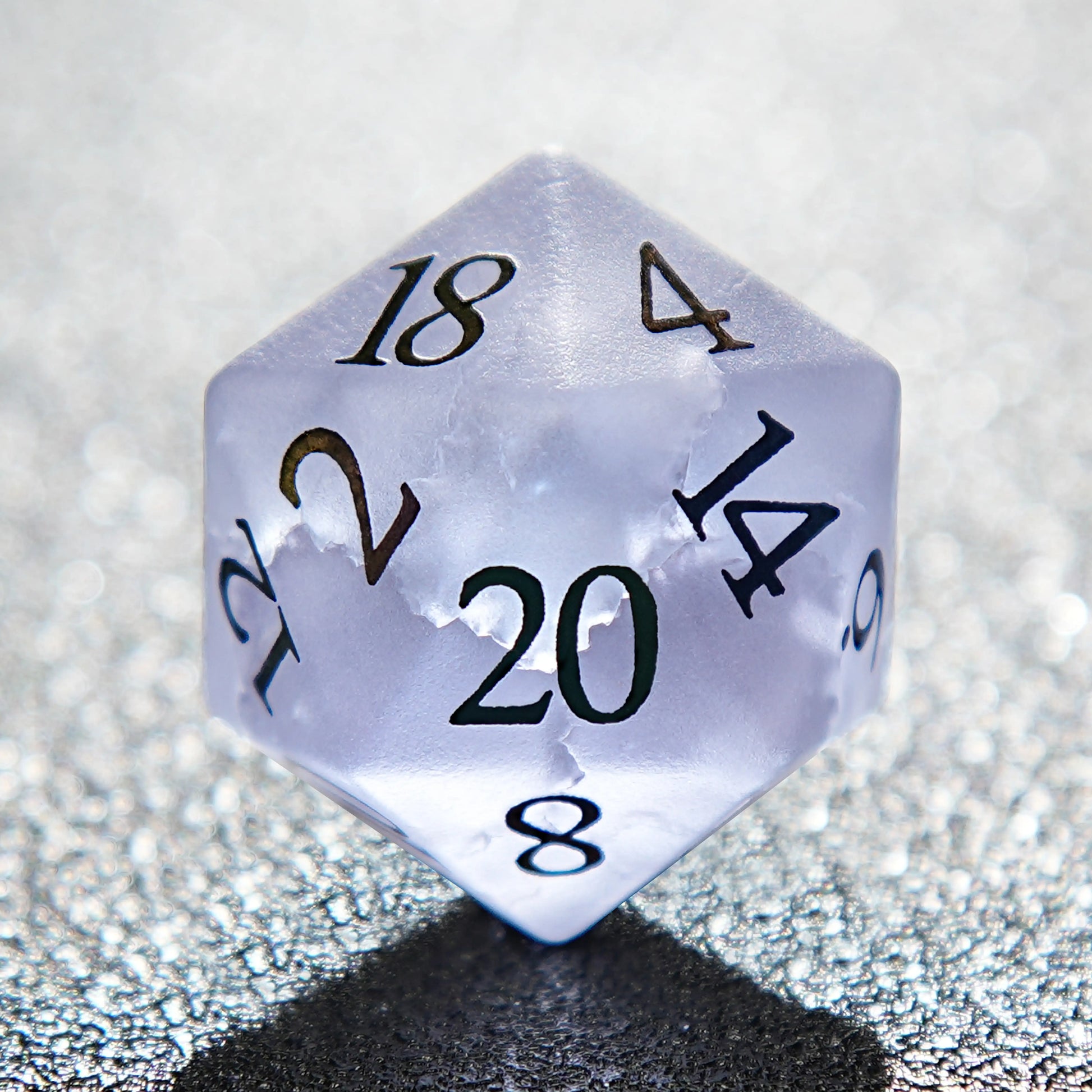 Light Purple Frosted Crystal DND 20 Sided Dice + Colorful Numbers | Bear Dice