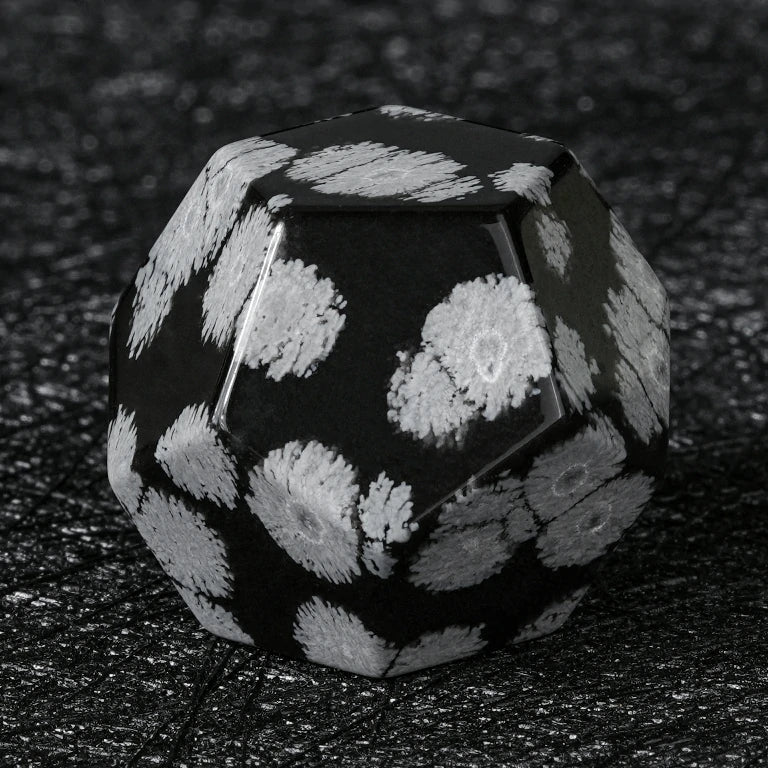 Custom Snowflake Obsidian Dice Set | Engraved Text, Logo & Numbers