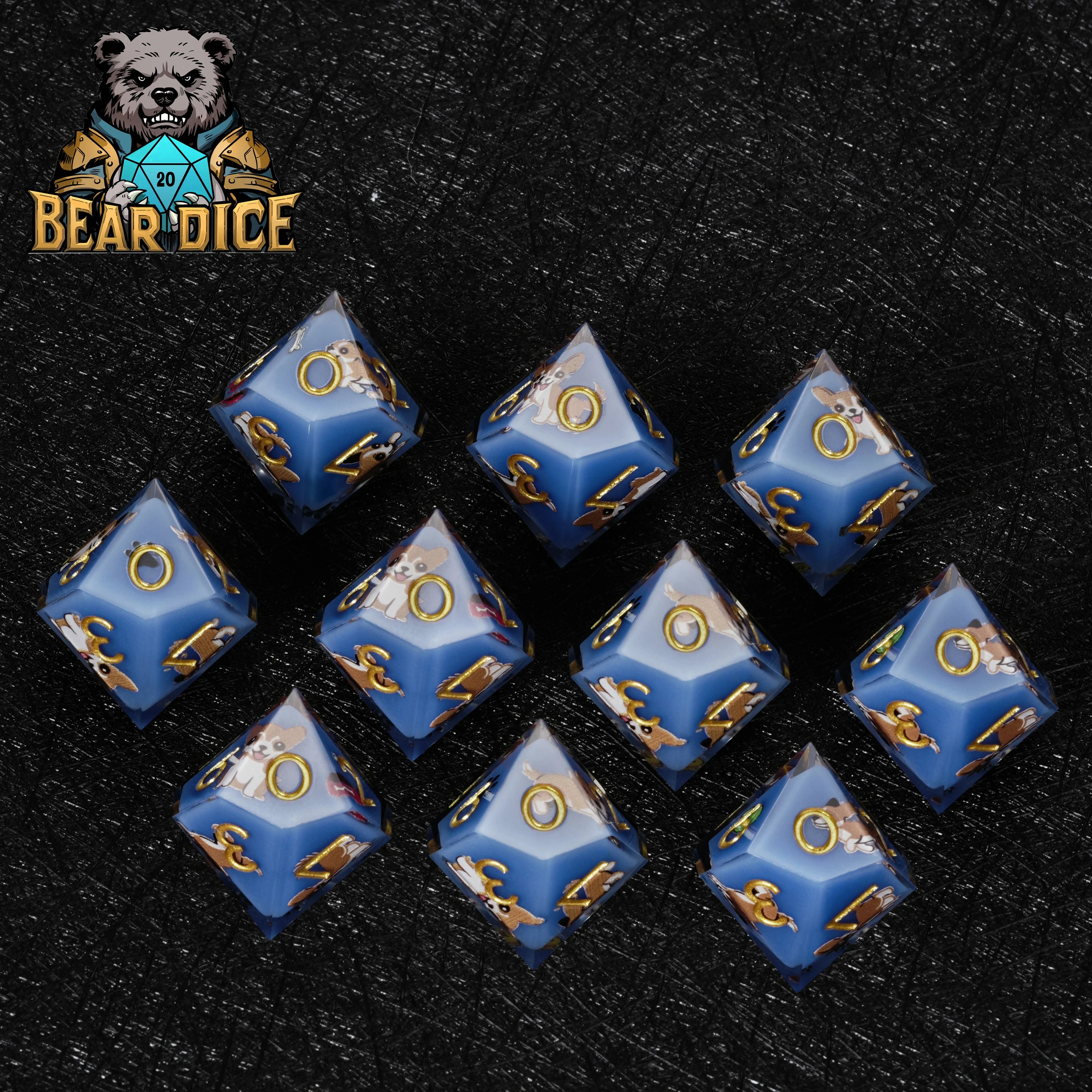 Chihuahua Blue Resin DND D10 Dice | Bear Dice