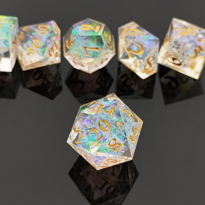 Transparent Resin Dice Set with Iridescent Glow - D20 Dice | Bear Dice