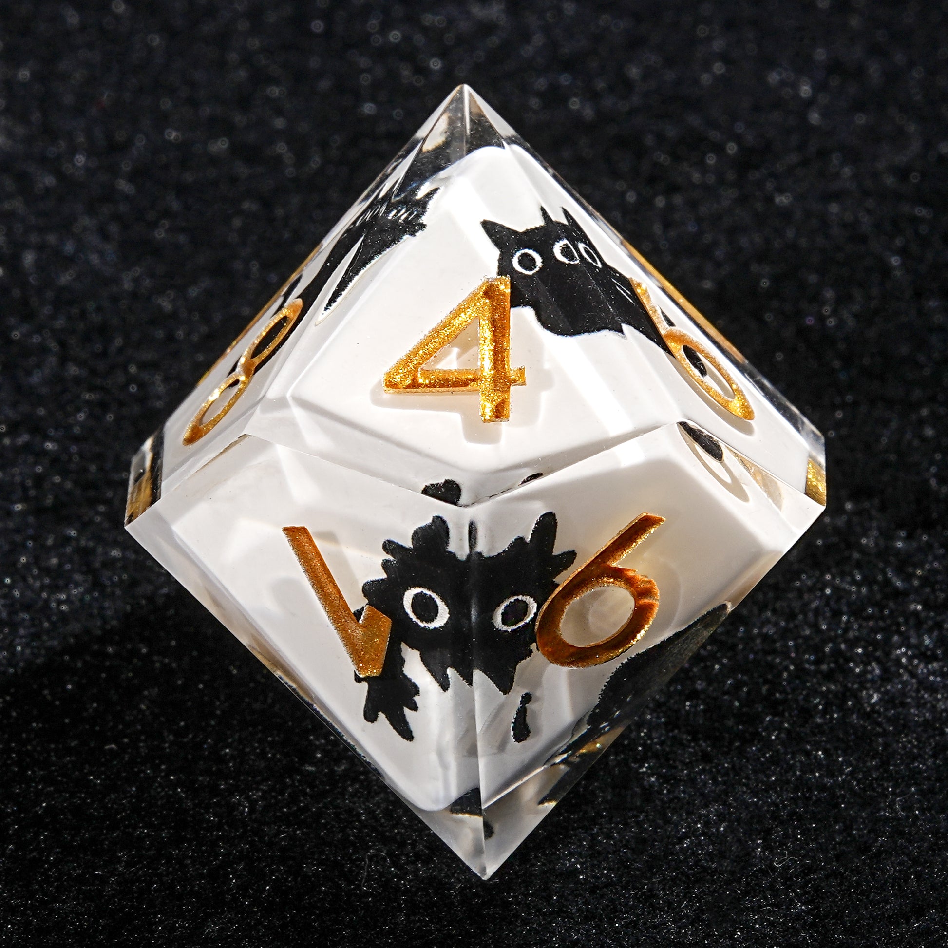 Black Cat Sticker White Resin Unique DND D10 Dice Gold Font | Bear Dice