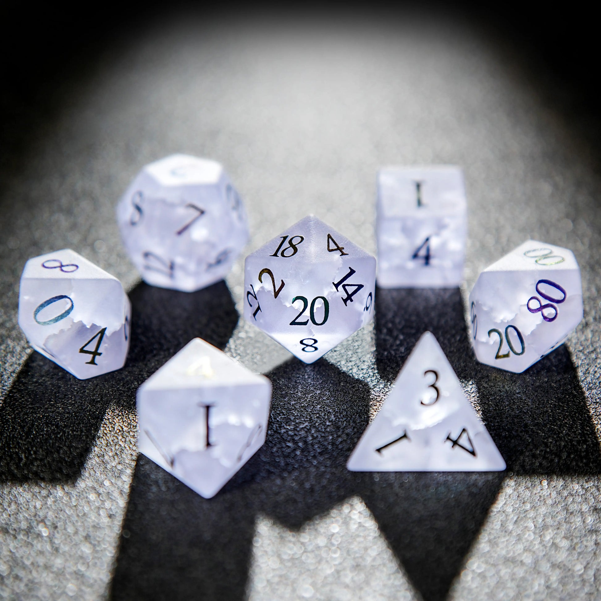 Light Purple Frosted Crystal DND Dice Set + Colorful Numbers | Bear Dice